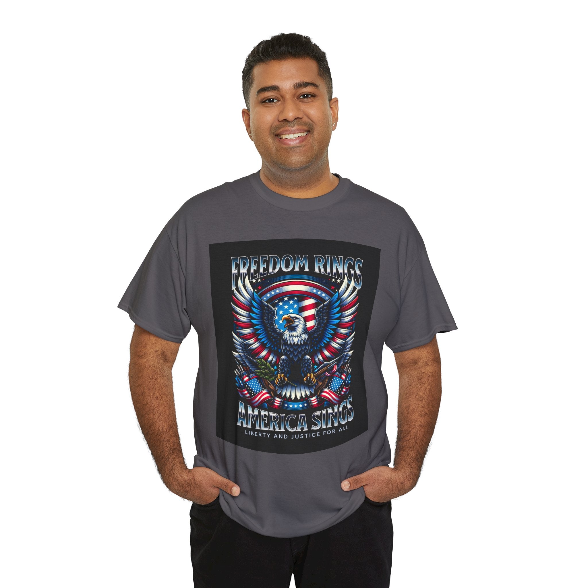 Eagle & American Flag Tee — "Freedom Rings, America Sings" Patriotic T-Shirt