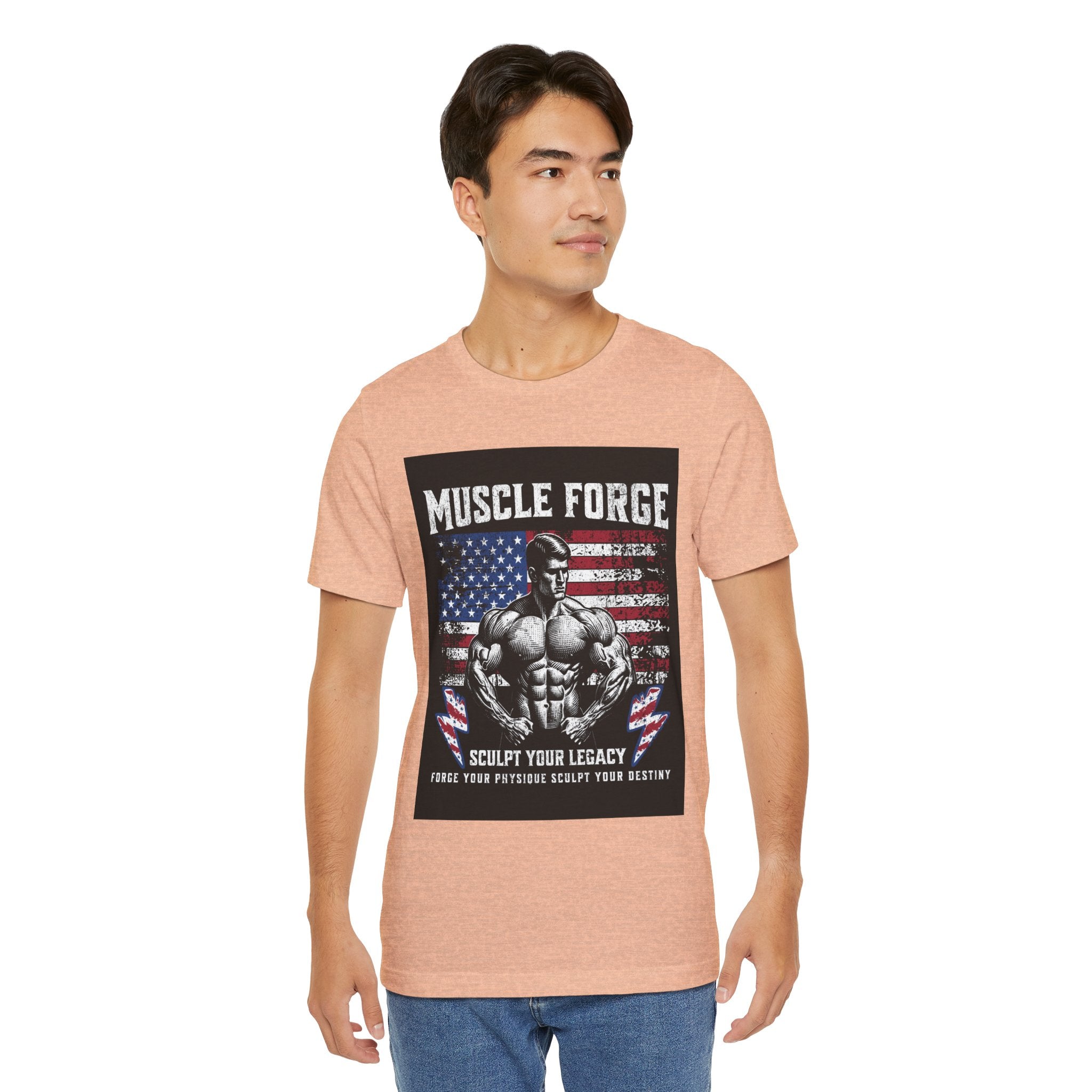 Muscle Forge American Flag Gym Tee — "Sculpt Your Legacy" Fitness T-Shirt