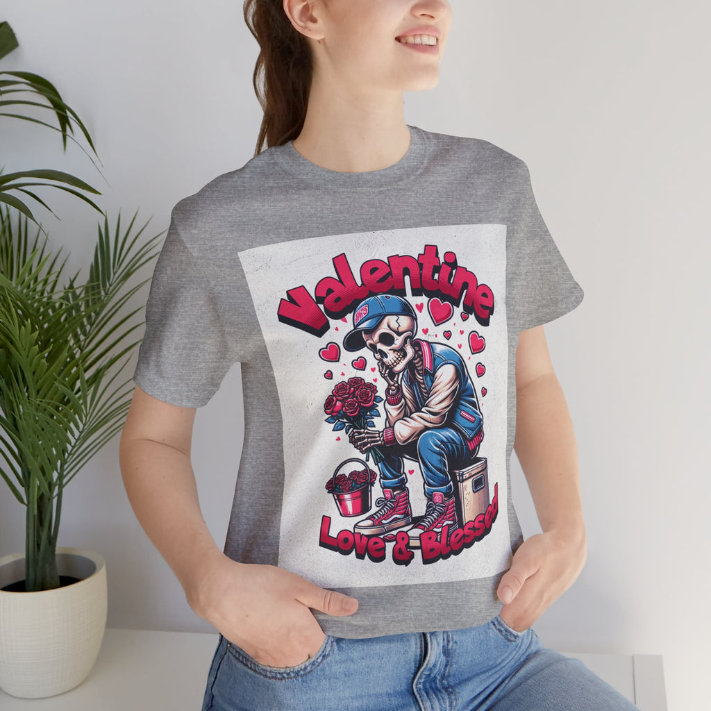 Valentine Skull T-Shirt – "Love & Blessed" Gothic Valentine Tee