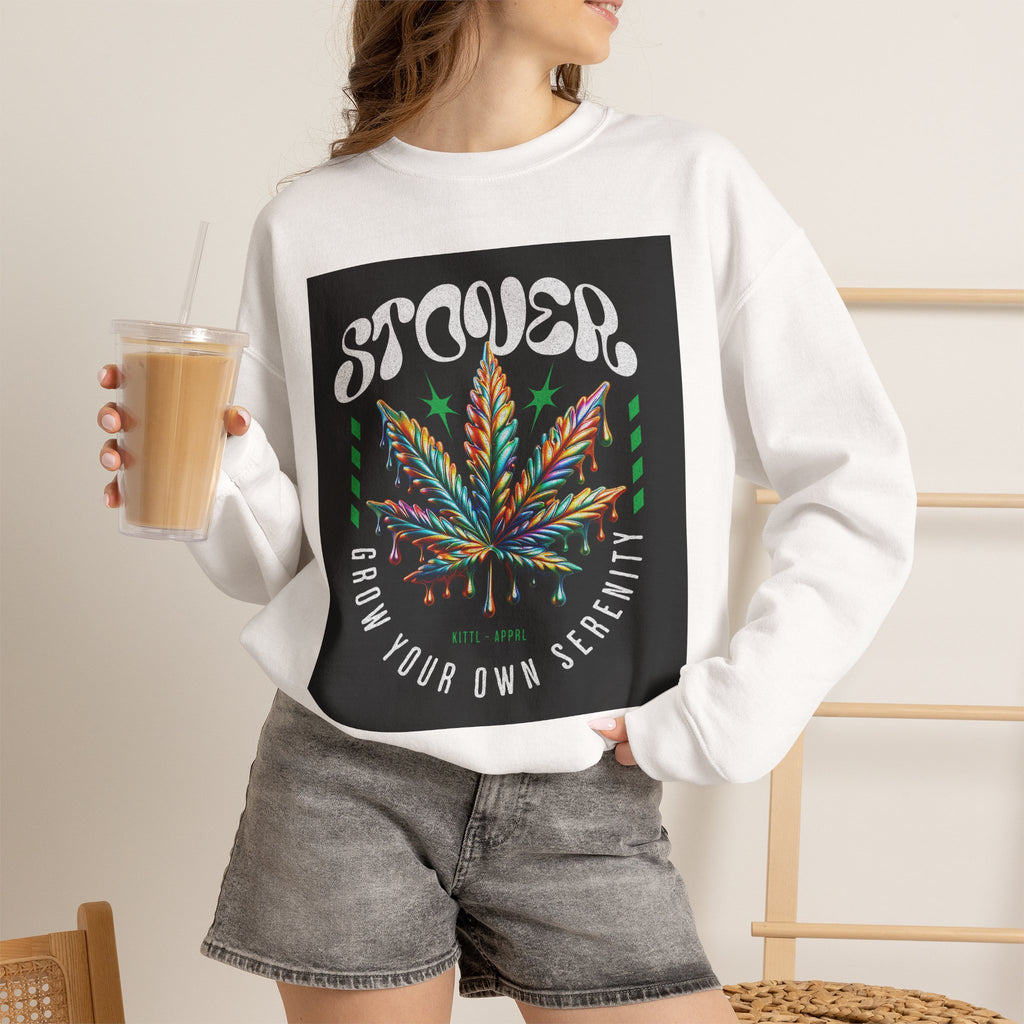 Sweatshirt — Stoner 'Grow Your Own Serenity' Colorful Cannabis Leaf Crewneck