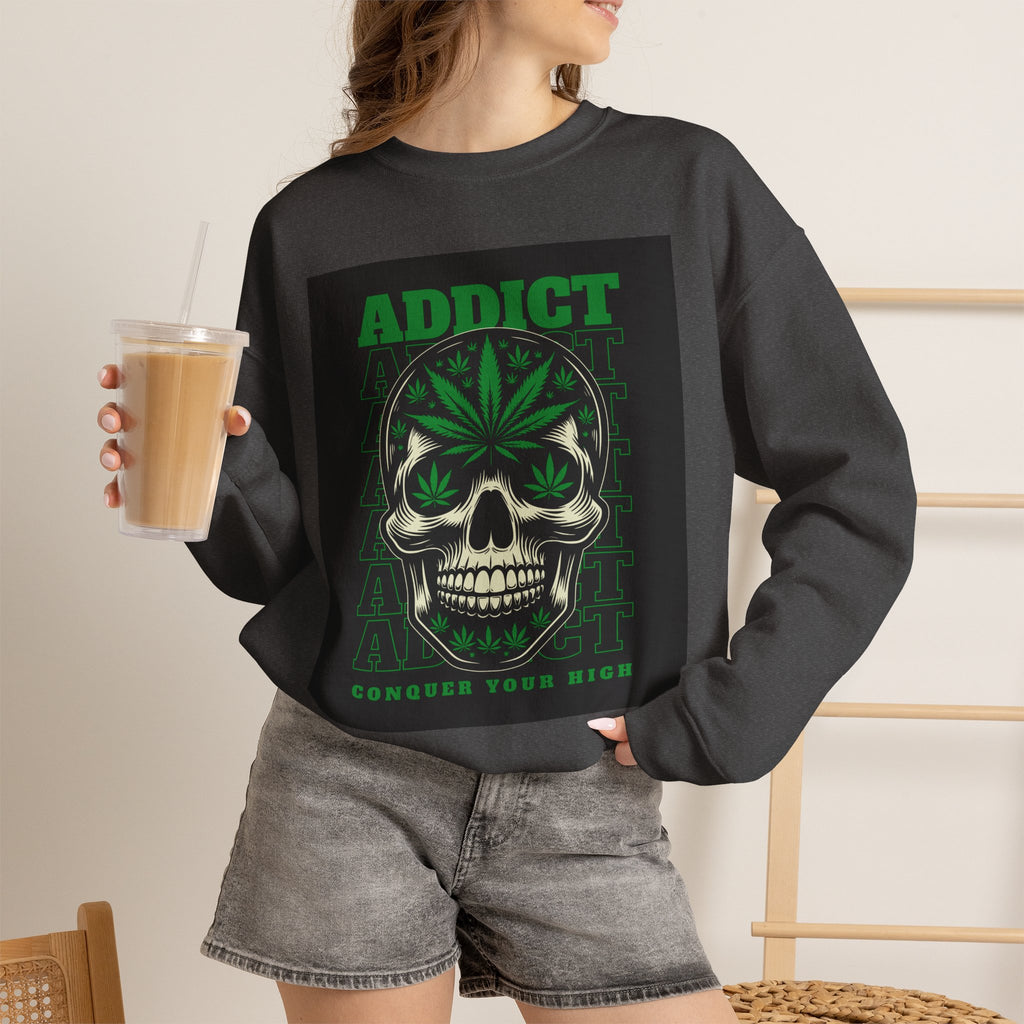 Skull & Cannabis 'Addict' Crewneck Sweatshirt — Conquer Your High Graphic Sweatshirt