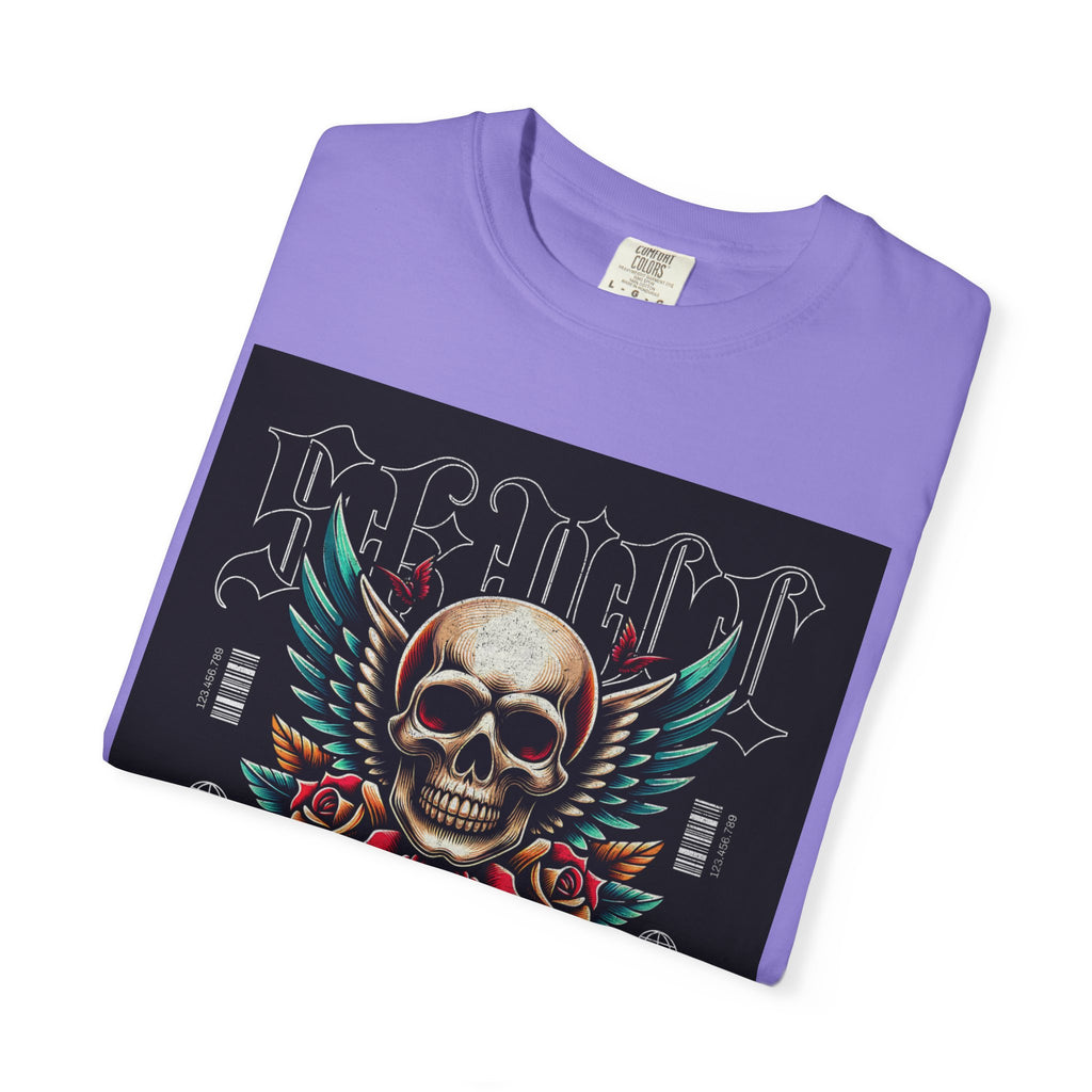 Skull Wings Graphic T-Shirt — Vintage Rock Tattoo Style with Roses