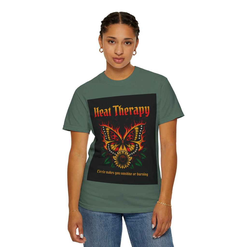 Heat Therapy Butterfly T-Shirt — Retro Floral Sunflower Design