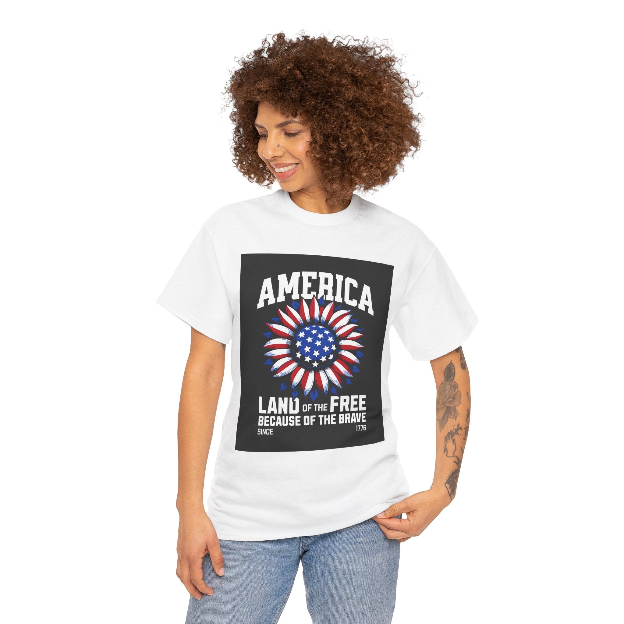Patriotic America Tee — "Land of the Free Because of the Brave" Cotton T-Shirt