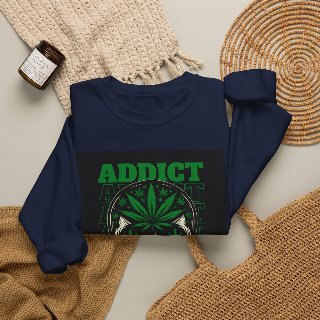 Skull & Cannabis 'Addict' Crewneck Sweatshirt — Conquer Your High Graphic Sweatshirt