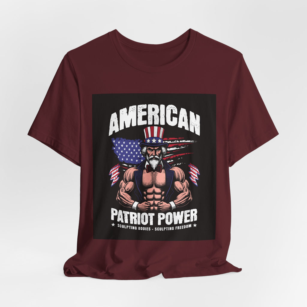 Patriot Power T-Shirt — American Flag Uncle Sam Muscle Graphic Tee