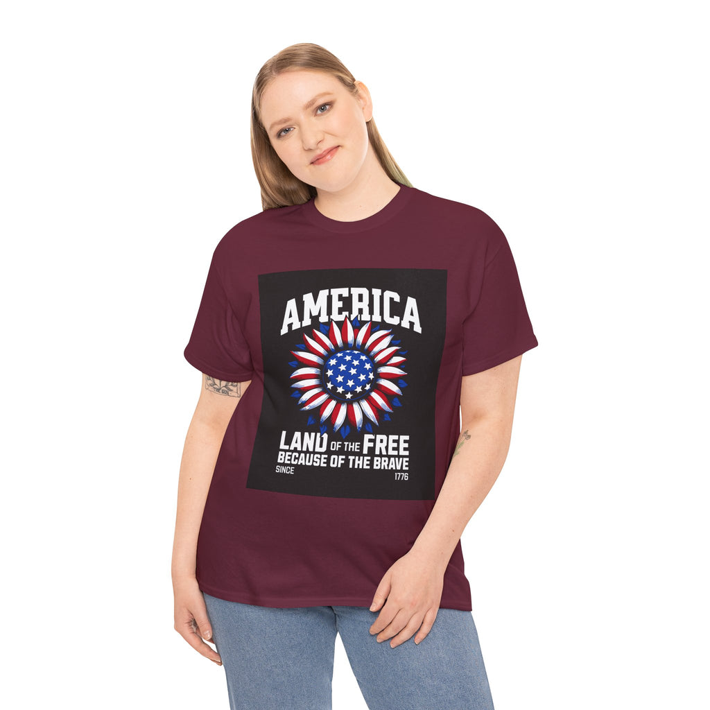 Patriotic America Tee — "Land of the Free Because of the Brave" Cotton T-Shirt