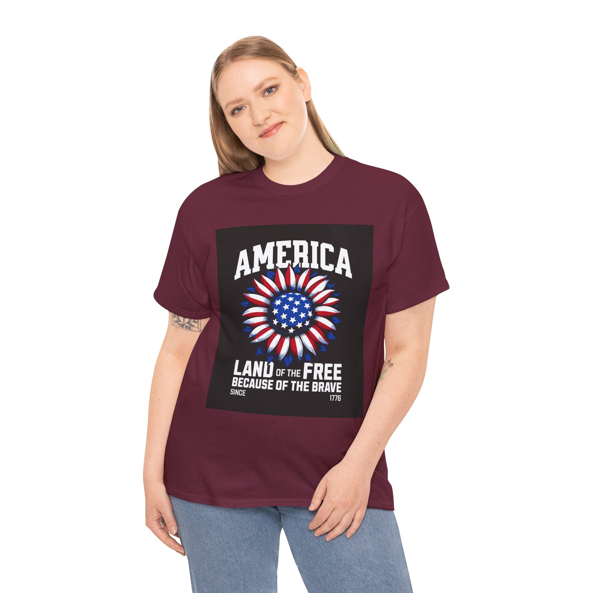 Patriotic America Tee — "Land of the Free Because of the Brave" Cotton T-Shirt
