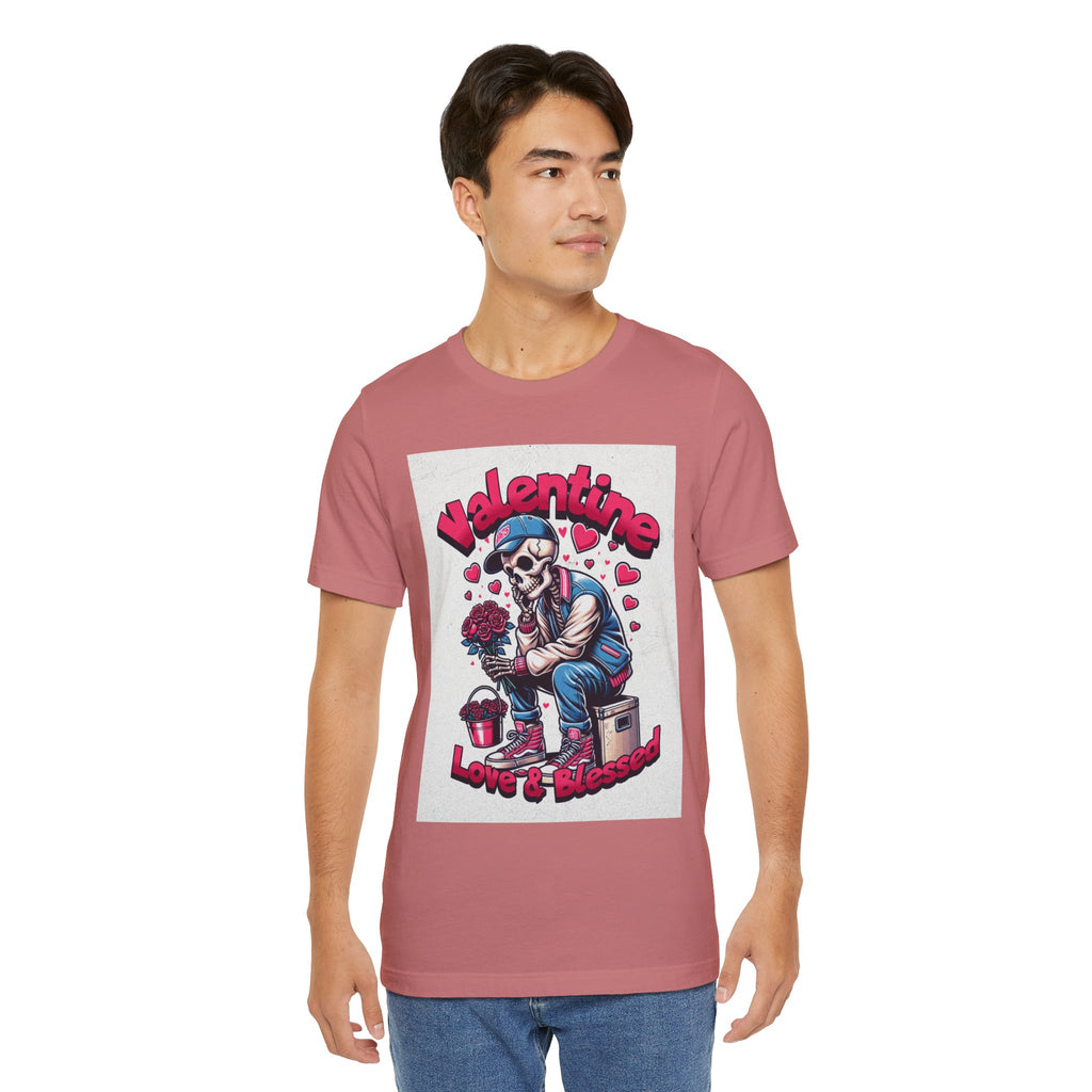Valentine Skull T-Shirt – "Love & Blessed" Gothic Valentine Tee