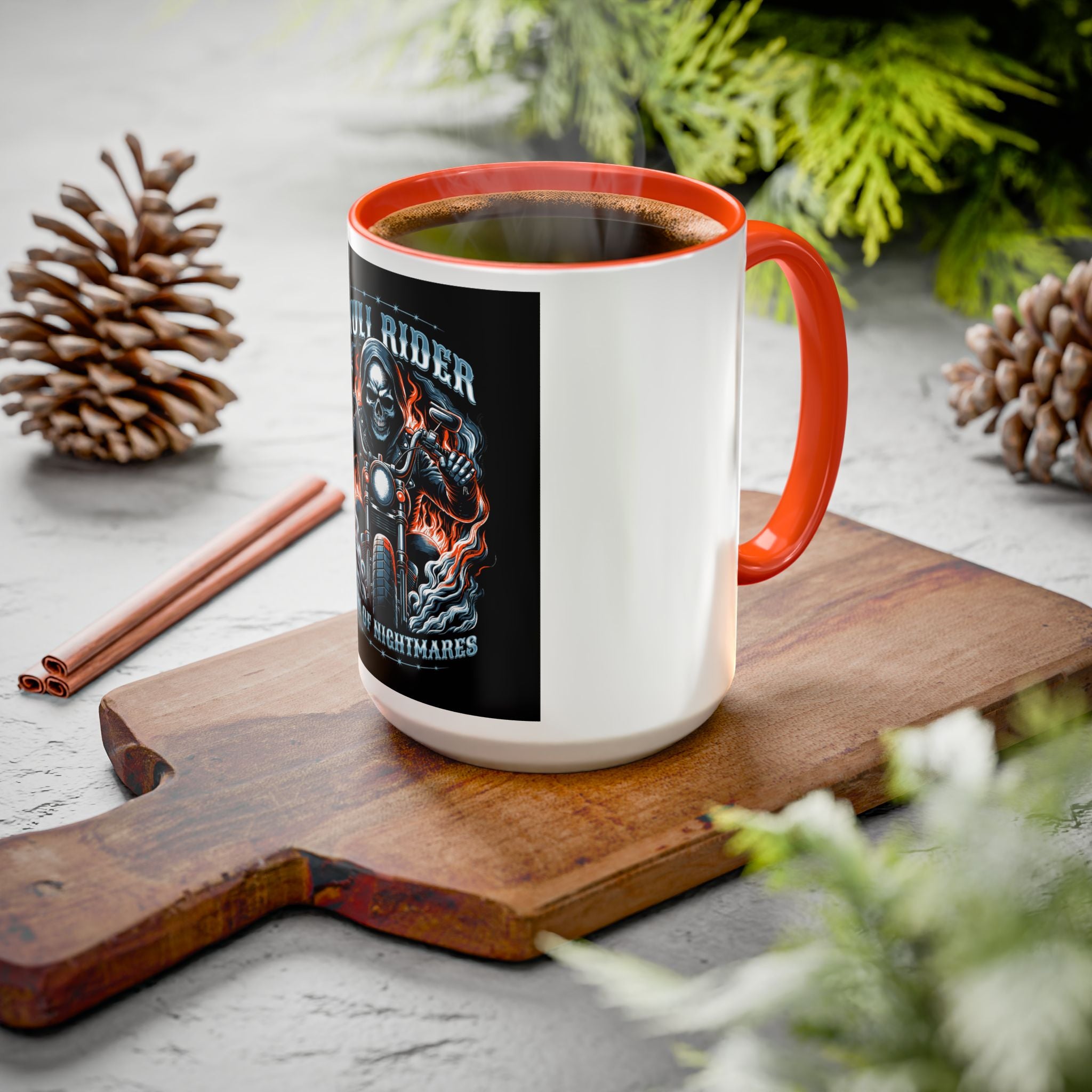 Skull Rider Motorcycle Mug – "Born of Nightmares" Biker Coffee Cup (11oz/15oz)