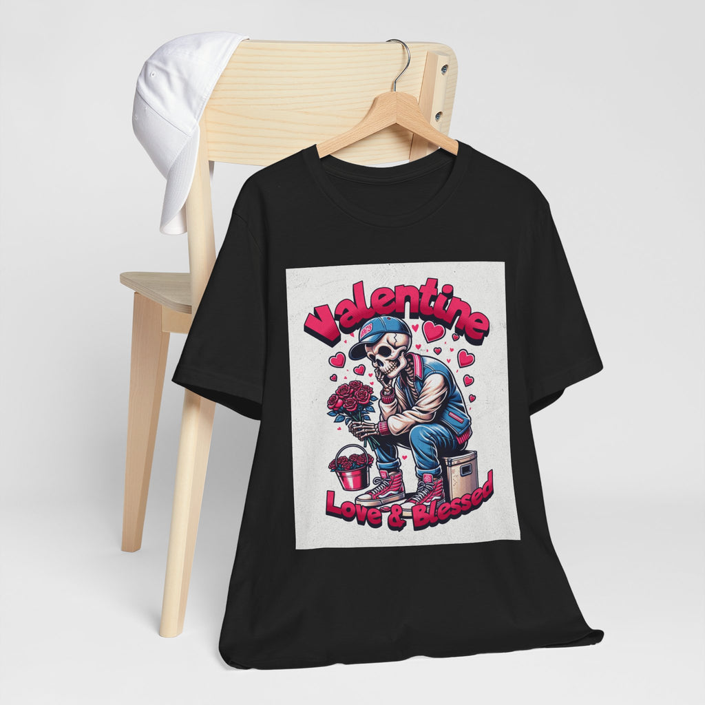 Valentine Skull T-Shirt – "Love & Blessed" Gothic Valentine Tee