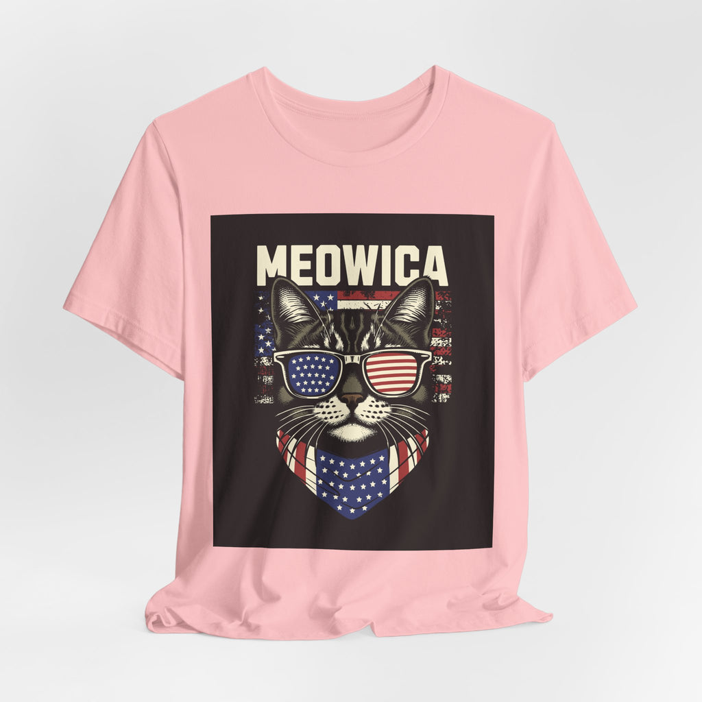 Meowica Cat Tee — Patriotic USA Flag Sunglasses Graphic T-Shirt