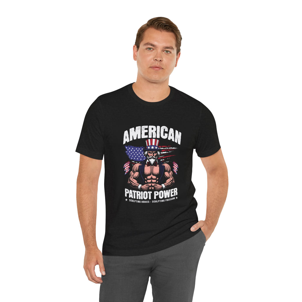 Patriot Power T-Shirt — American Flag Uncle Sam Muscle Graphic Tee