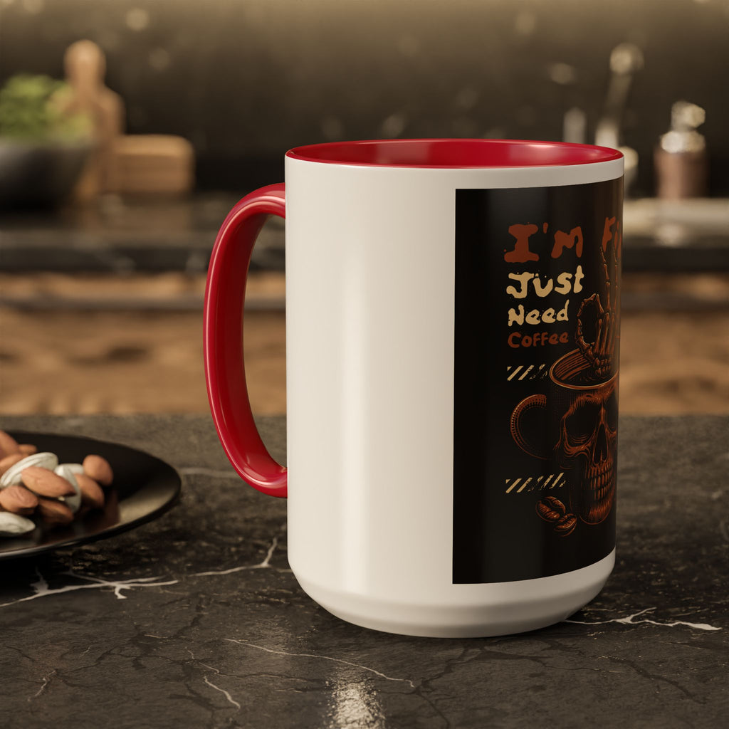 Skull Coffee Mug – "I'm Fine Just Need Coffee" Gothic Ceramic Mug