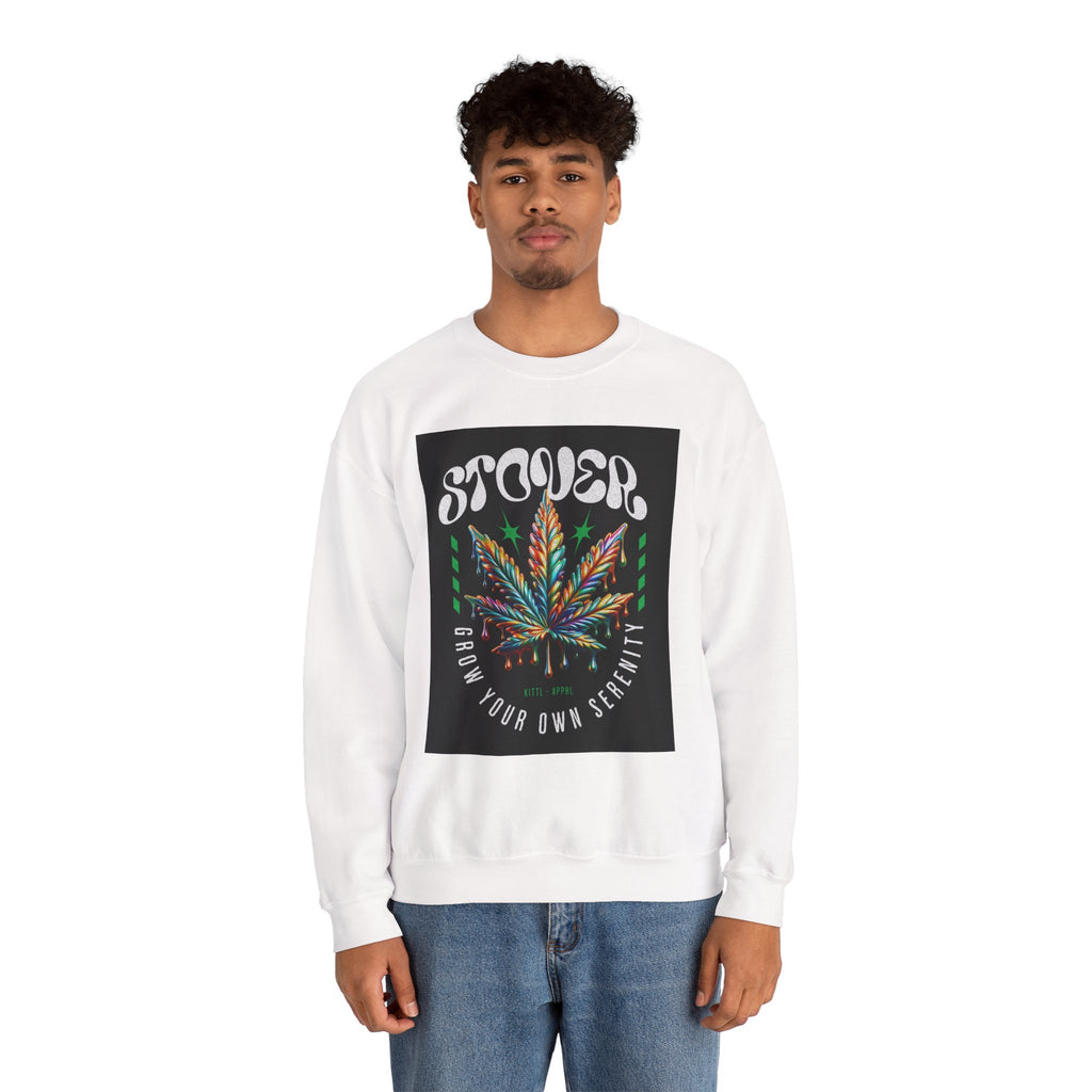 Sweatshirt — Stoner 'Grow Your Own Serenity' Colorful Cannabis Leaf Crewneck