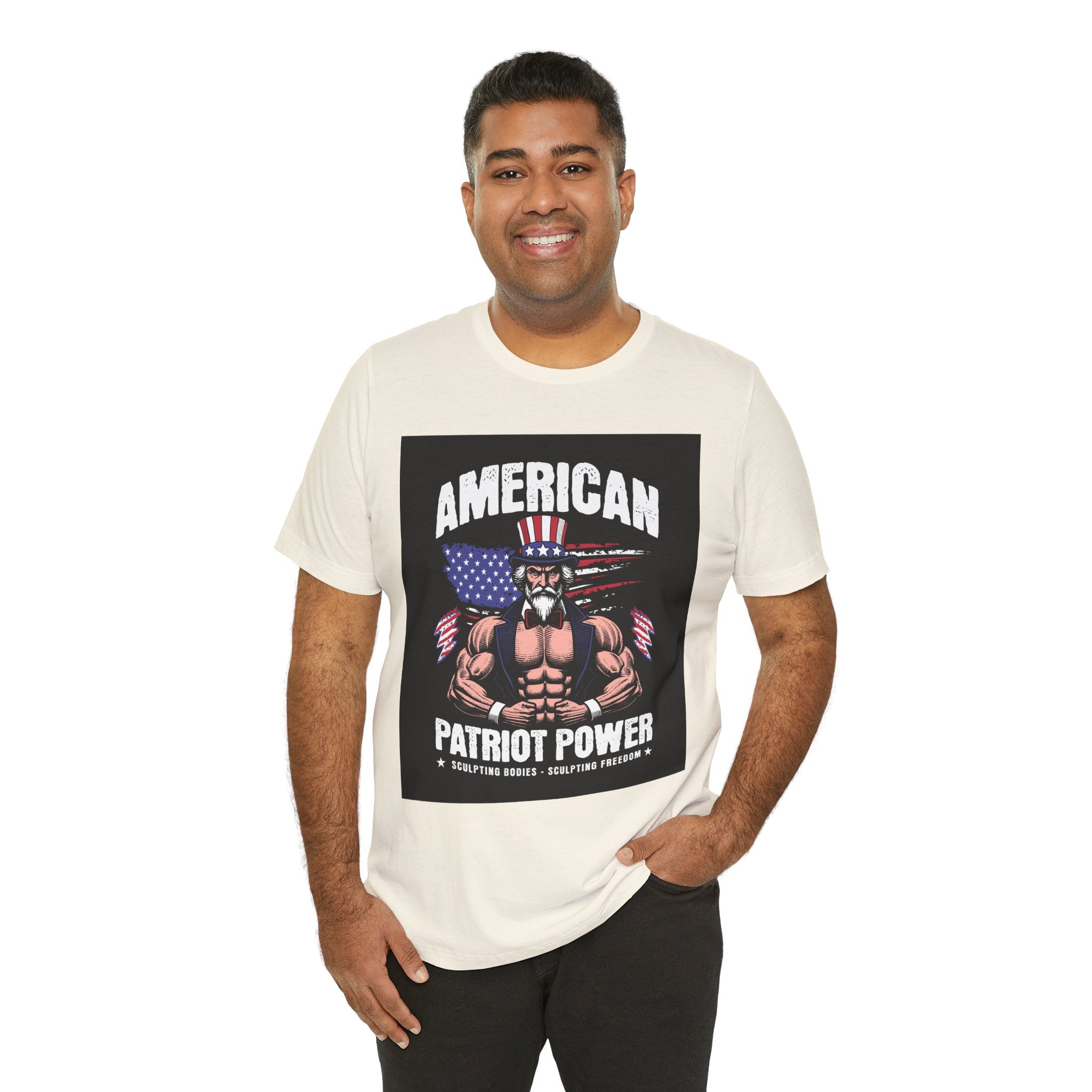 Patriot Power T-Shirt — American Flag Uncle Sam Muscle Graphic Tee