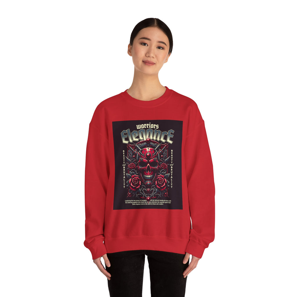 Crewneck Sweatshirt – "Warriors Electric" Skull & Roses Graphic