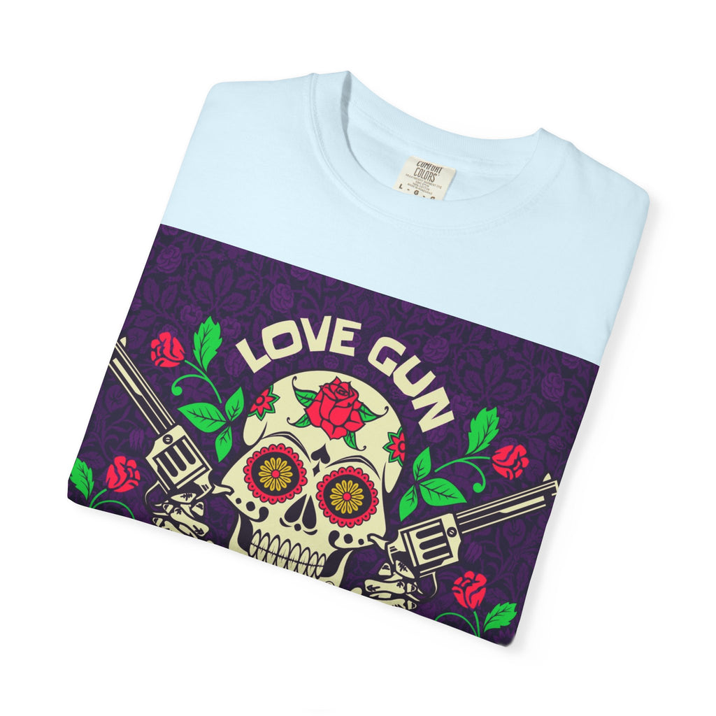 Love Gun Skull T‑Shirt — Day of the Dead Floral Graphic Tee