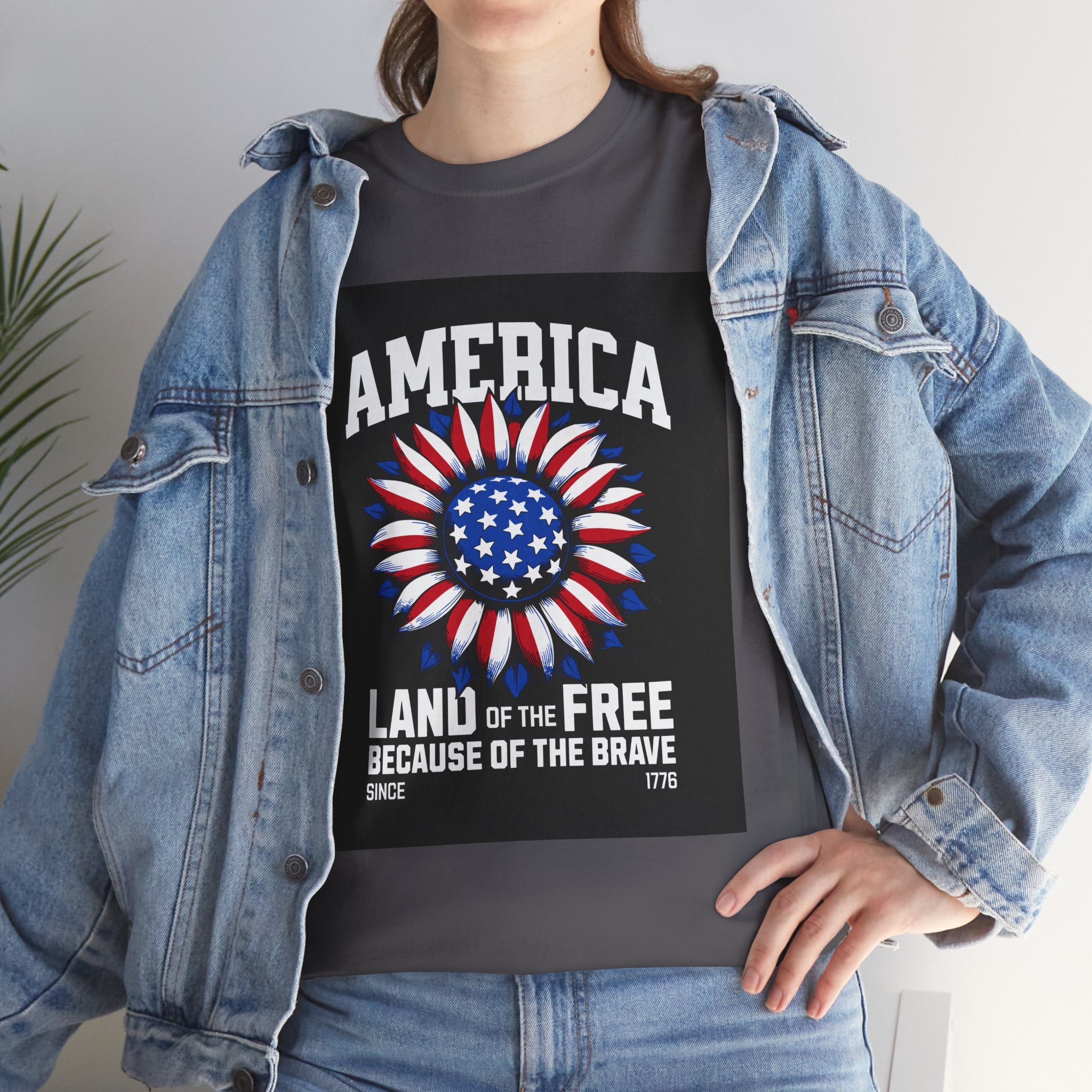 Patriotic America Tee — "Land of the Free Because of the Brave" Cotton T-Shirt
