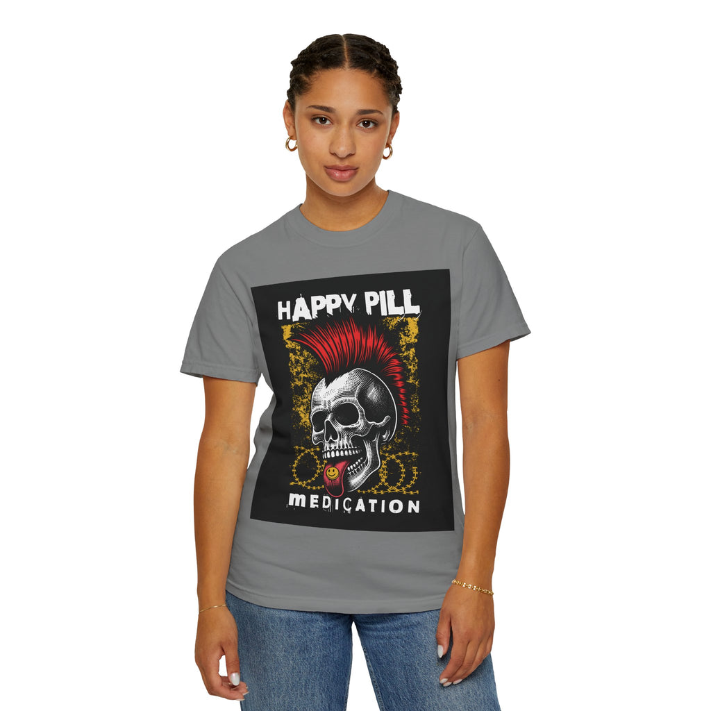 Happy Pill Punk Skull T-Shirt — 'Happy Pill Medication' Graphic Tee