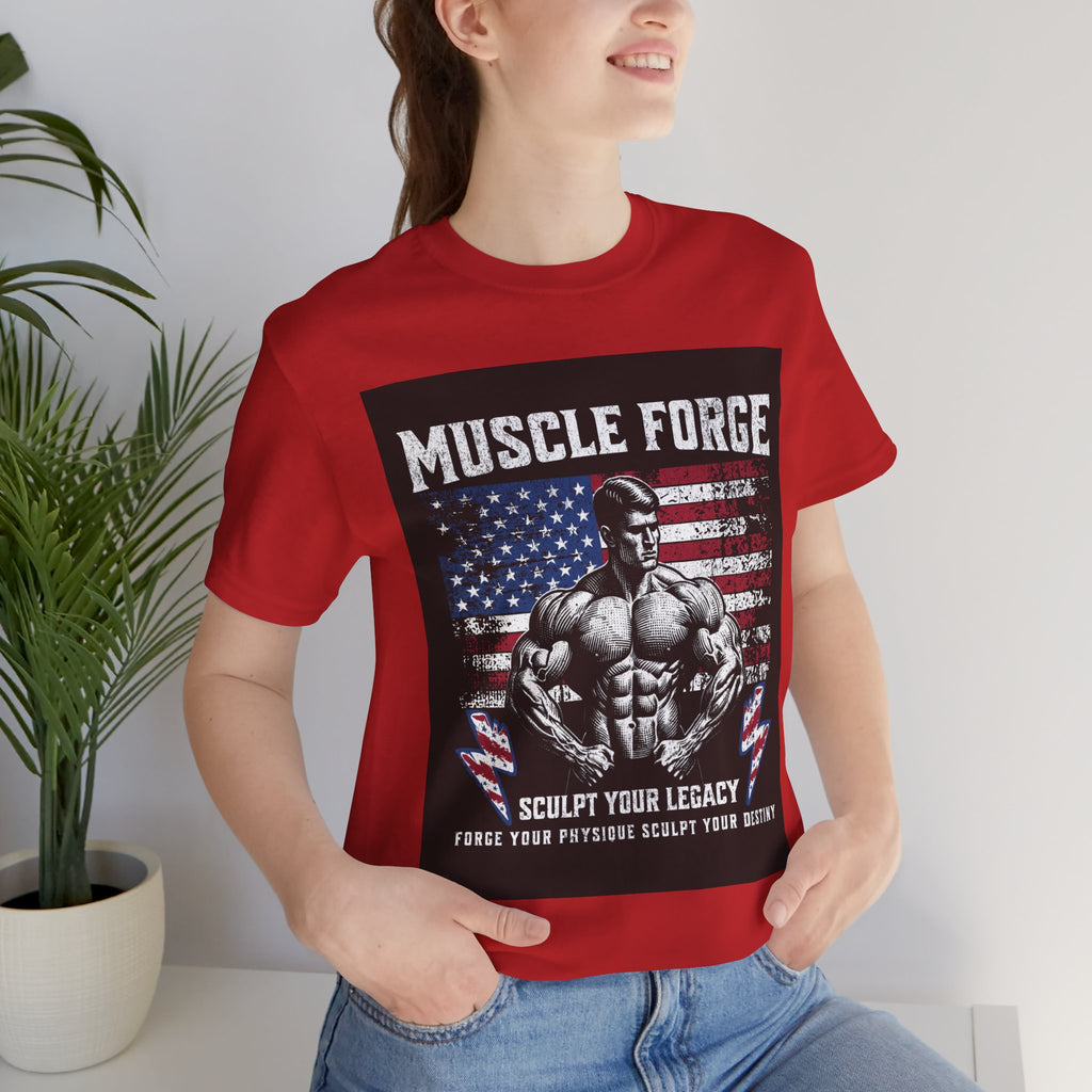 Muscle Forge American Flag Gym Tee — "Sculpt Your Legacy" Fitness T-Shirt
