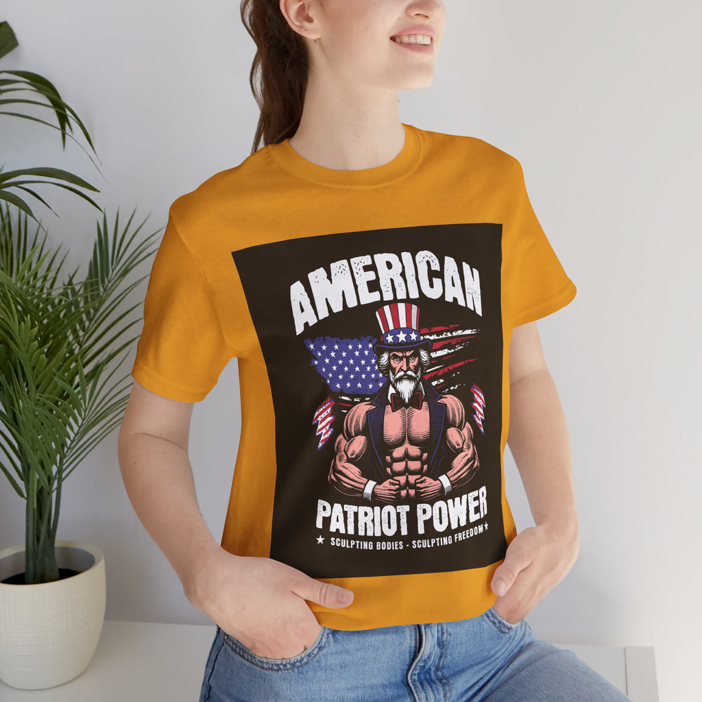 Patriot Power T-Shirt — American Flag Uncle Sam Muscle Graphic Tee