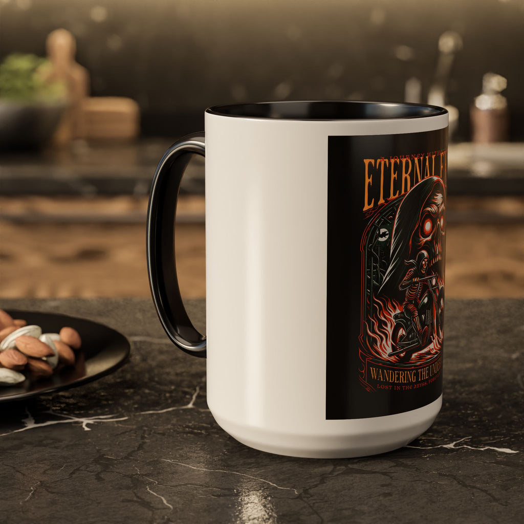 Eternal Exile Skull Biker Mug — Gothic Motorcycle Coffee Cup (11oz/15oz)