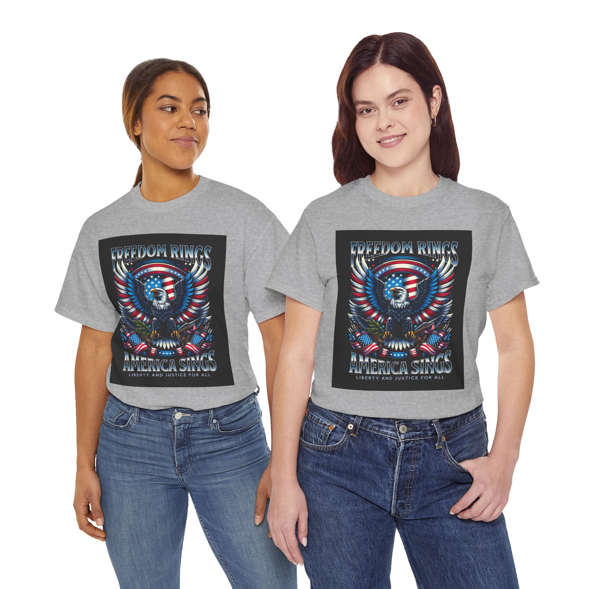 Eagle & American Flag Tee — "Freedom Rings, America Sings" Patriotic T-Shirt