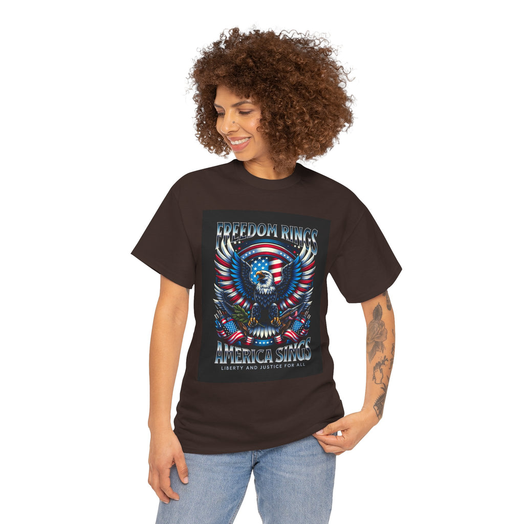 Eagle & American Flag Tee — "Freedom Rings, America Sings" Patriotic T-Shirt