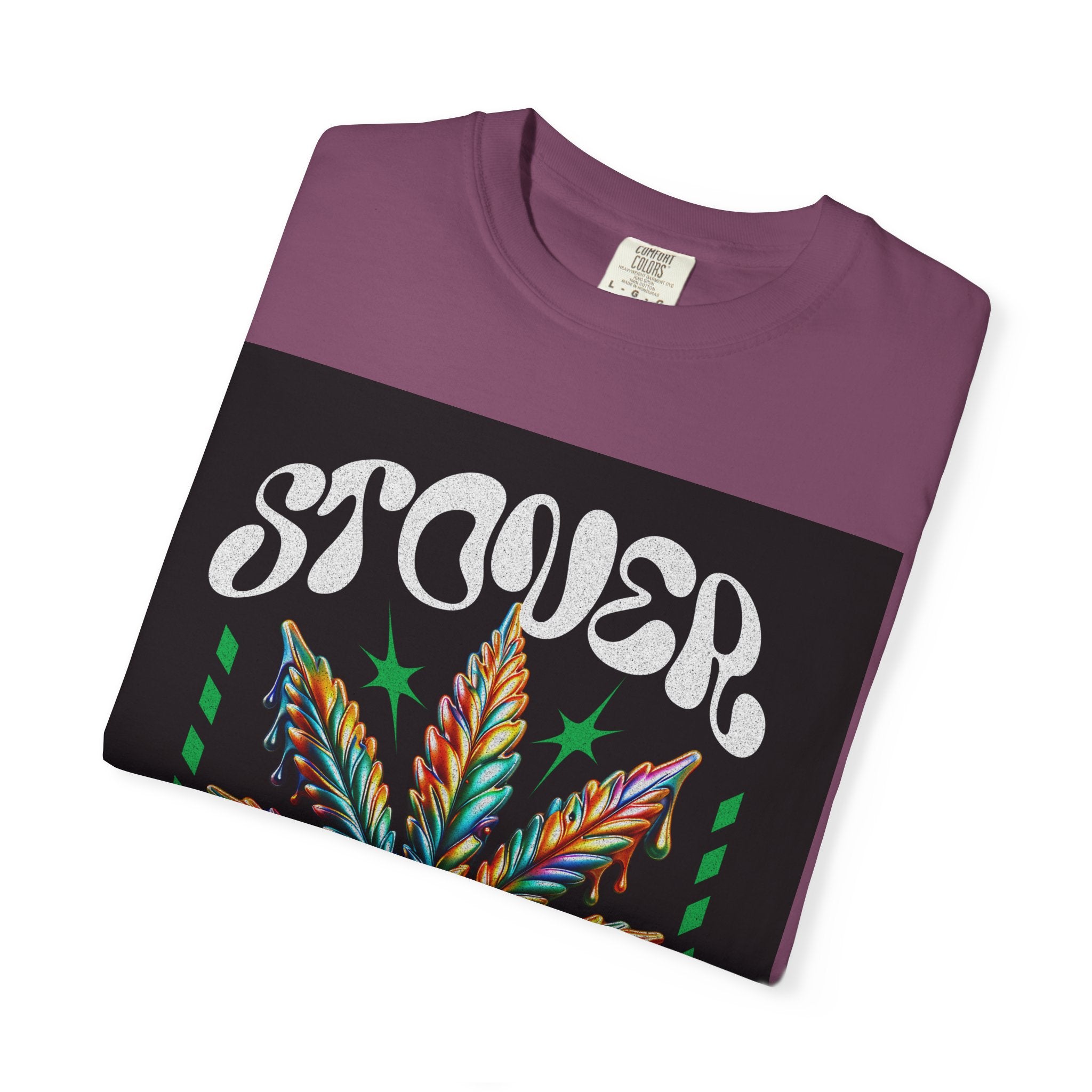 T-Shirt — Stover "Grow Your Own Serenity" Colorful Cannabis Leaf Graphic