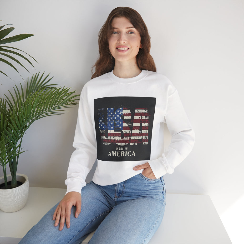 Made in America Flag Crewneck Sweatshirt — USA Vintage Patriotic Pullover