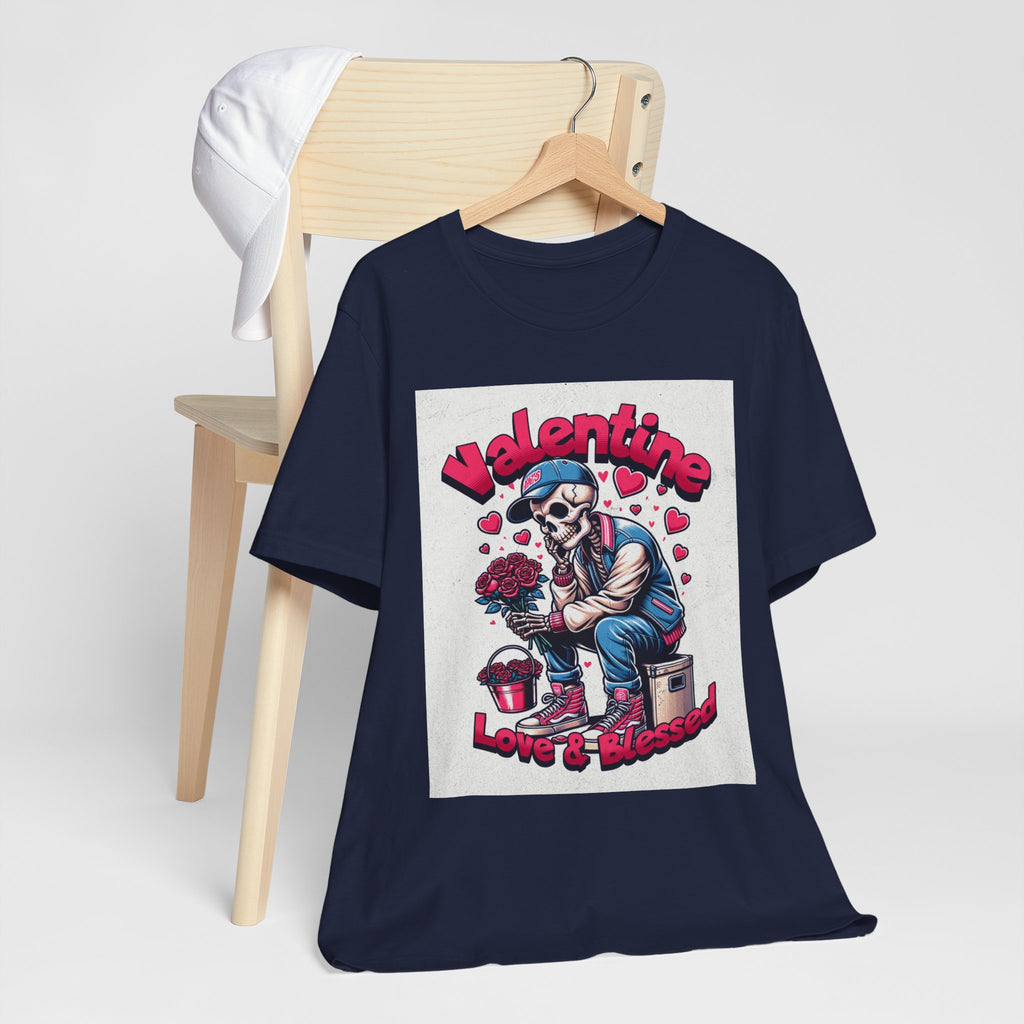 Valentine Skull T-Shirt – "Love & Blessed" Gothic Valentine Tee