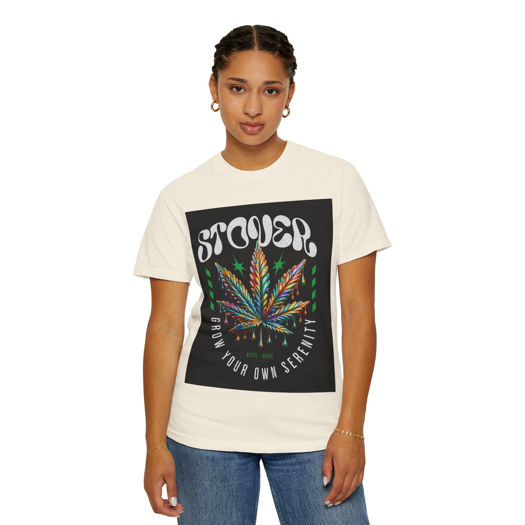 T-Shirt — Stover "Grow Your Own Serenity" Colorful Cannabis Leaf Graphic
