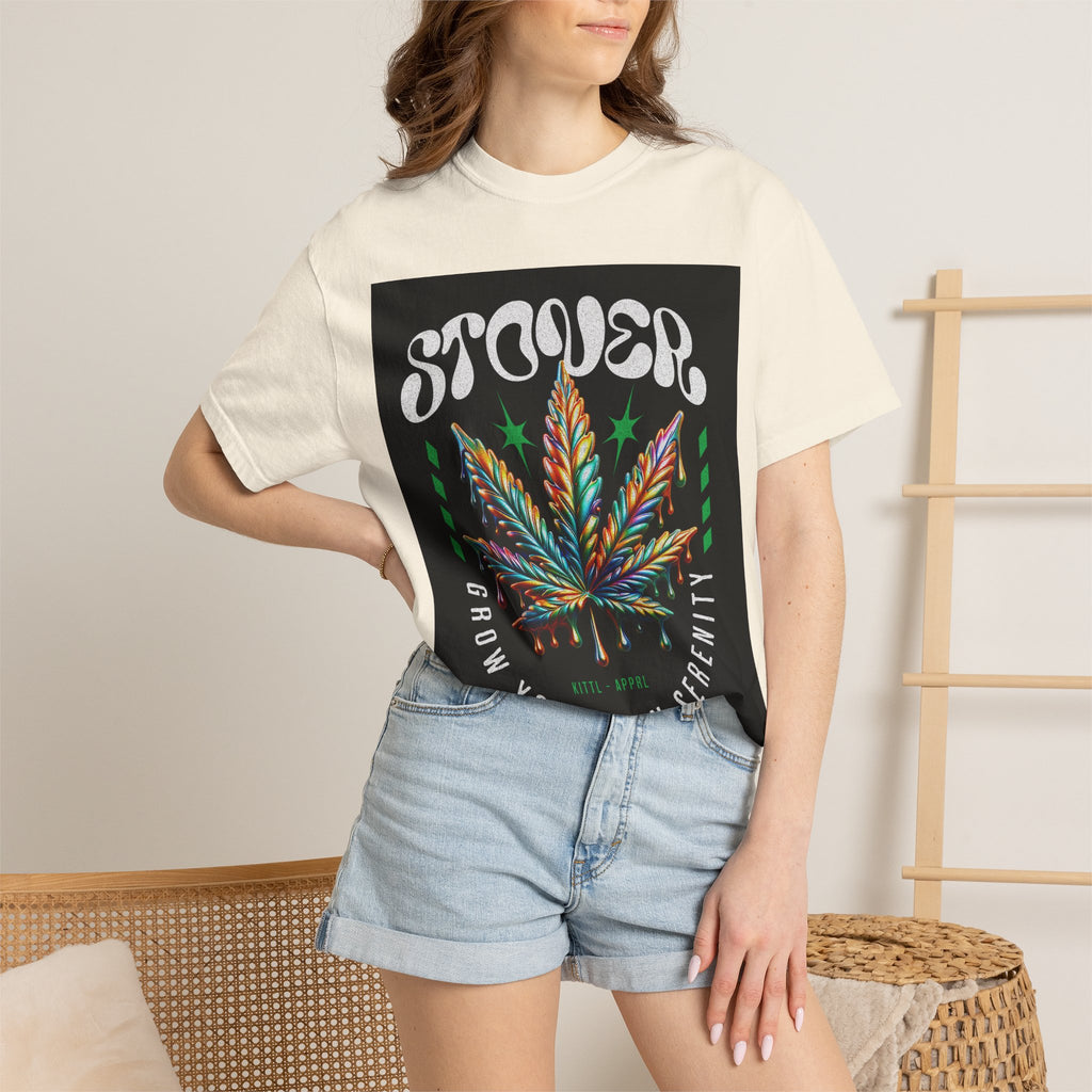 T-Shirt — Stover "Grow Your Own Serenity" Colorful Cannabis Leaf Graphic