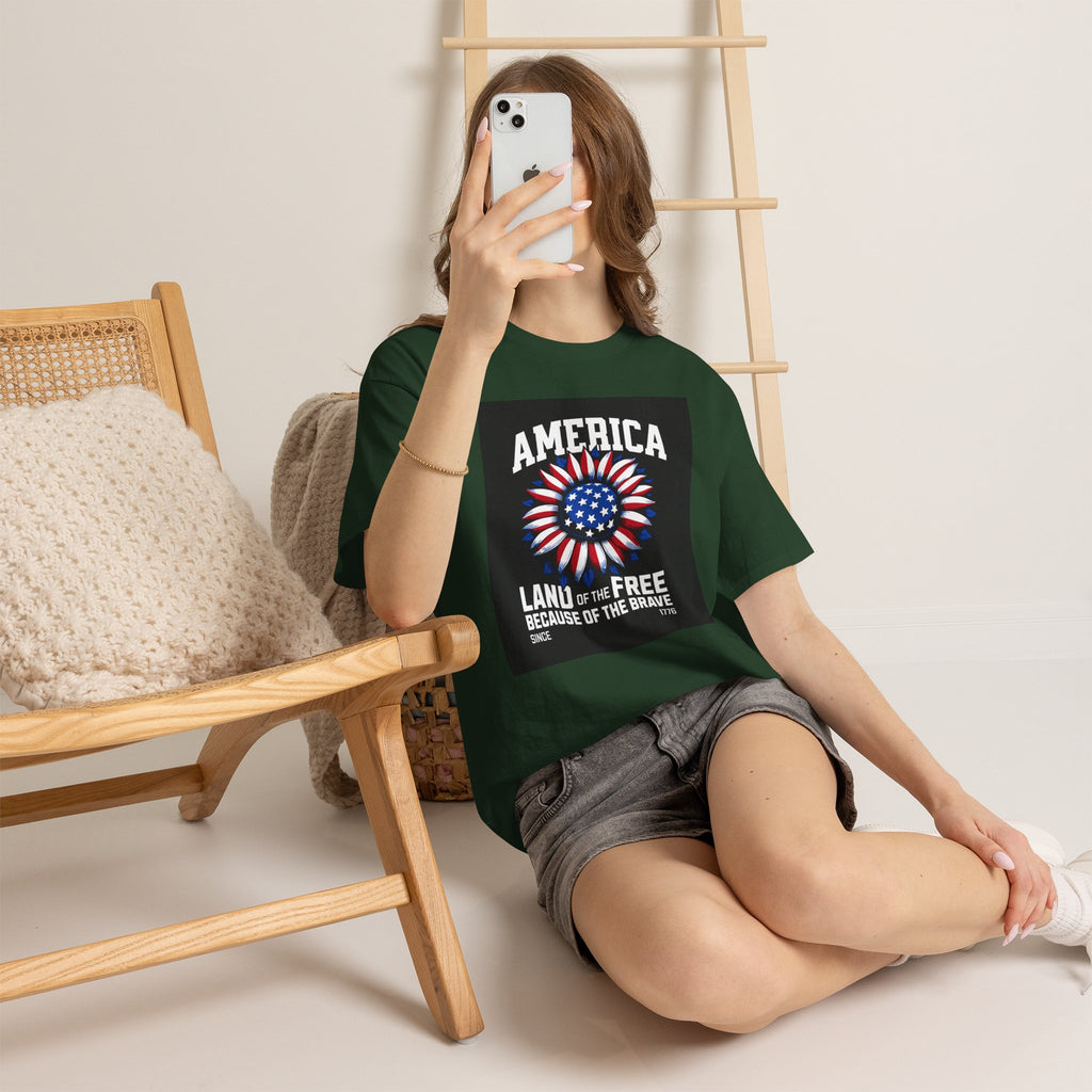 Patriotic America Tee — "Land of the Free Because of the Brave" Cotton T-Shirt