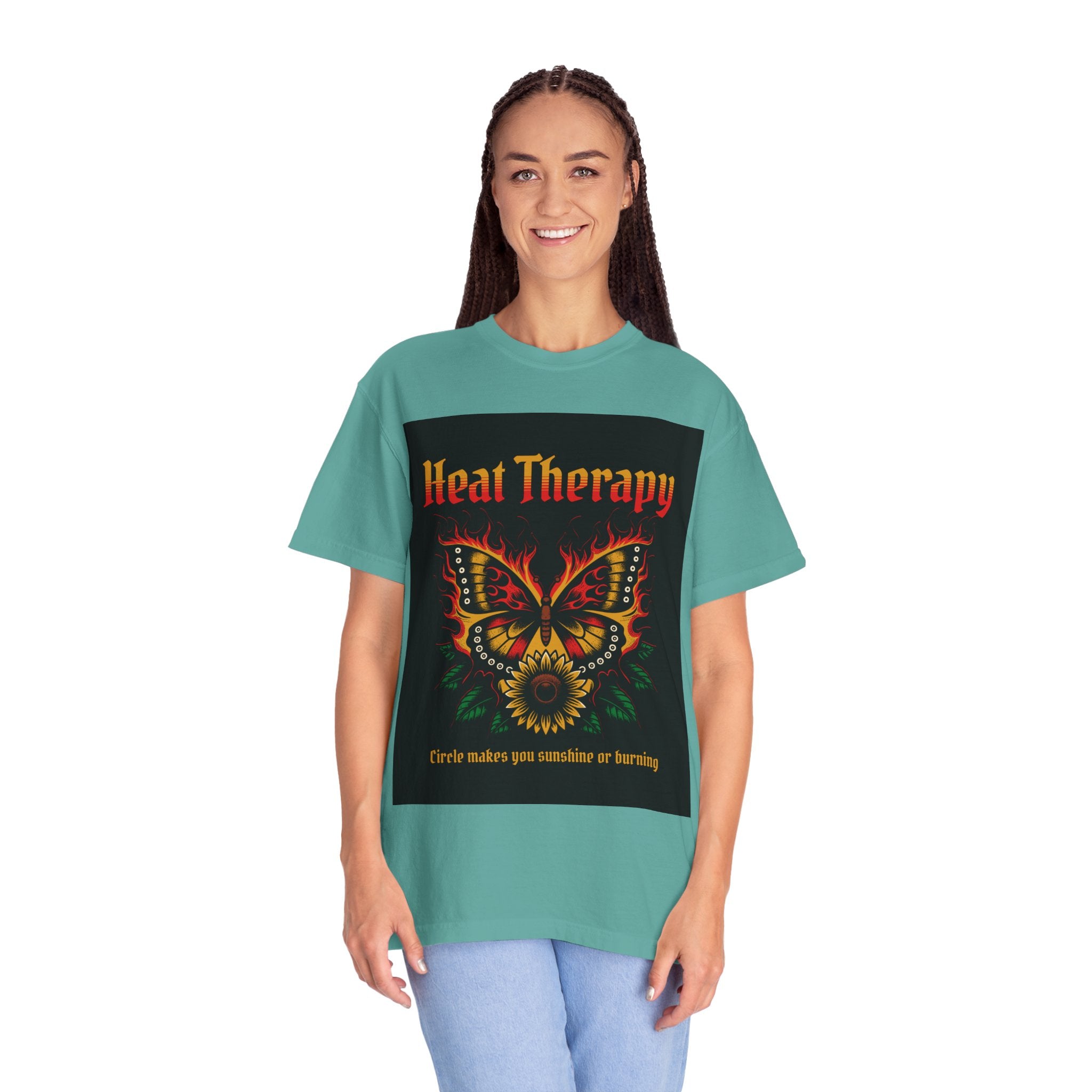 Heat Therapy Butterfly T-Shirt — Retro Floral Sunflower Design