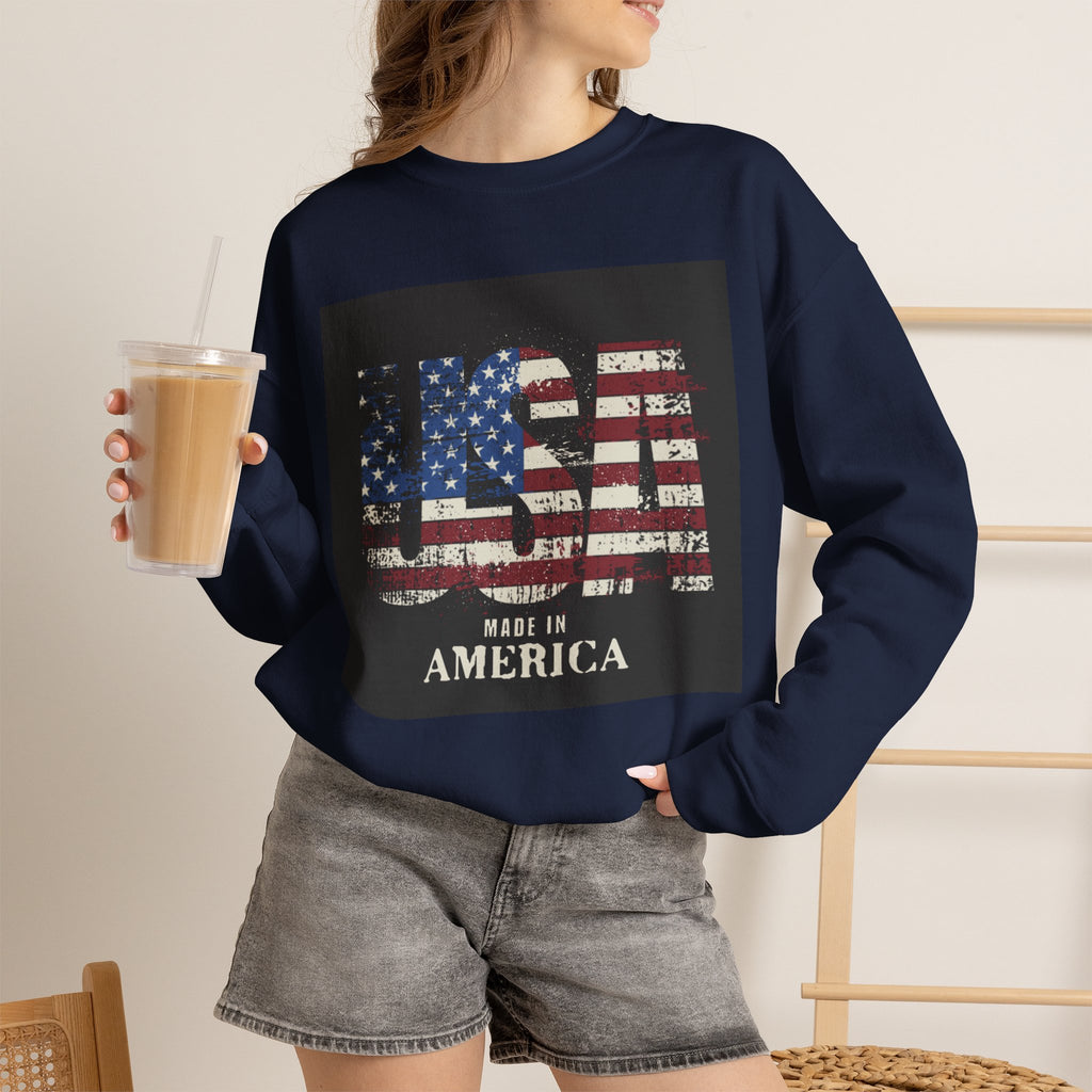 Made in America Flag Crewneck Sweatshirt — USA Vintage Patriotic Pullover
