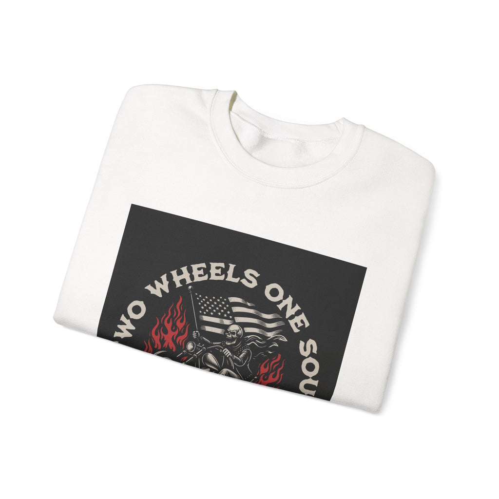 Motorcycle Crewneck Sweatshirt - "Two Wheels One Soul" Vintage Bike Graphic