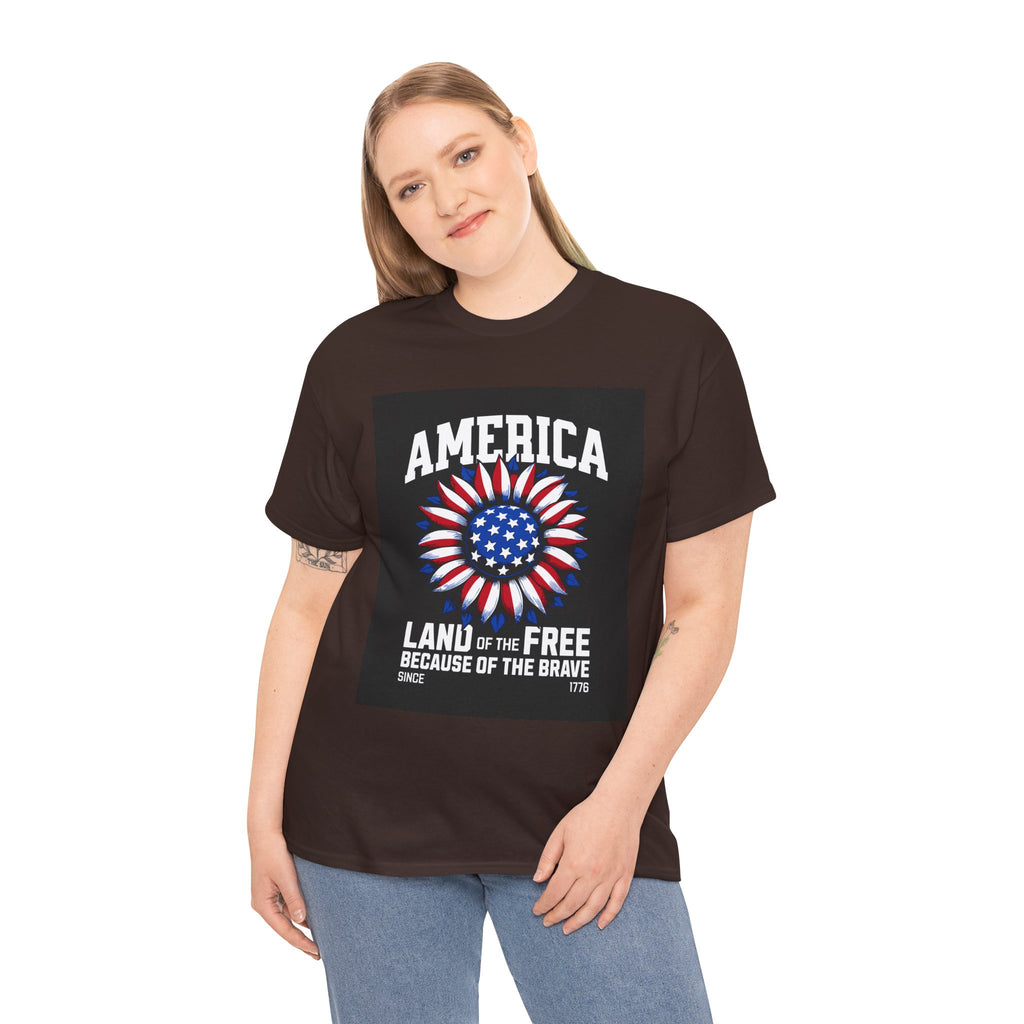 Patriotic America Tee — "Land of the Free Because of the Brave" Cotton T-Shirt