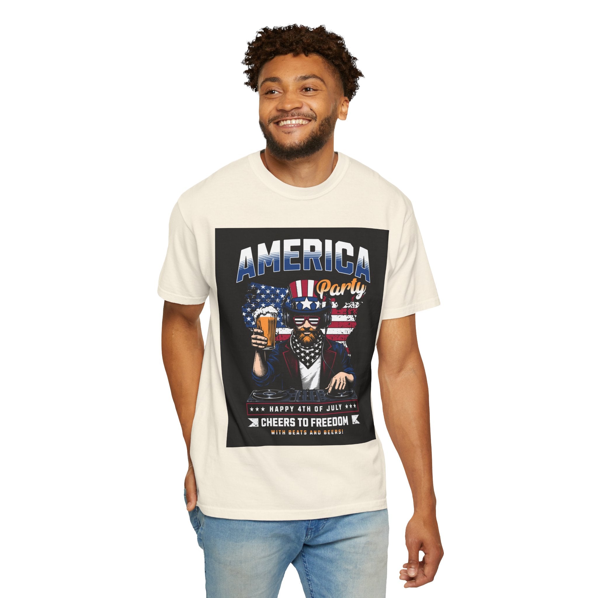 America Party T-Shirt — Cheers to Freedom 4th of July Patriotic Tee