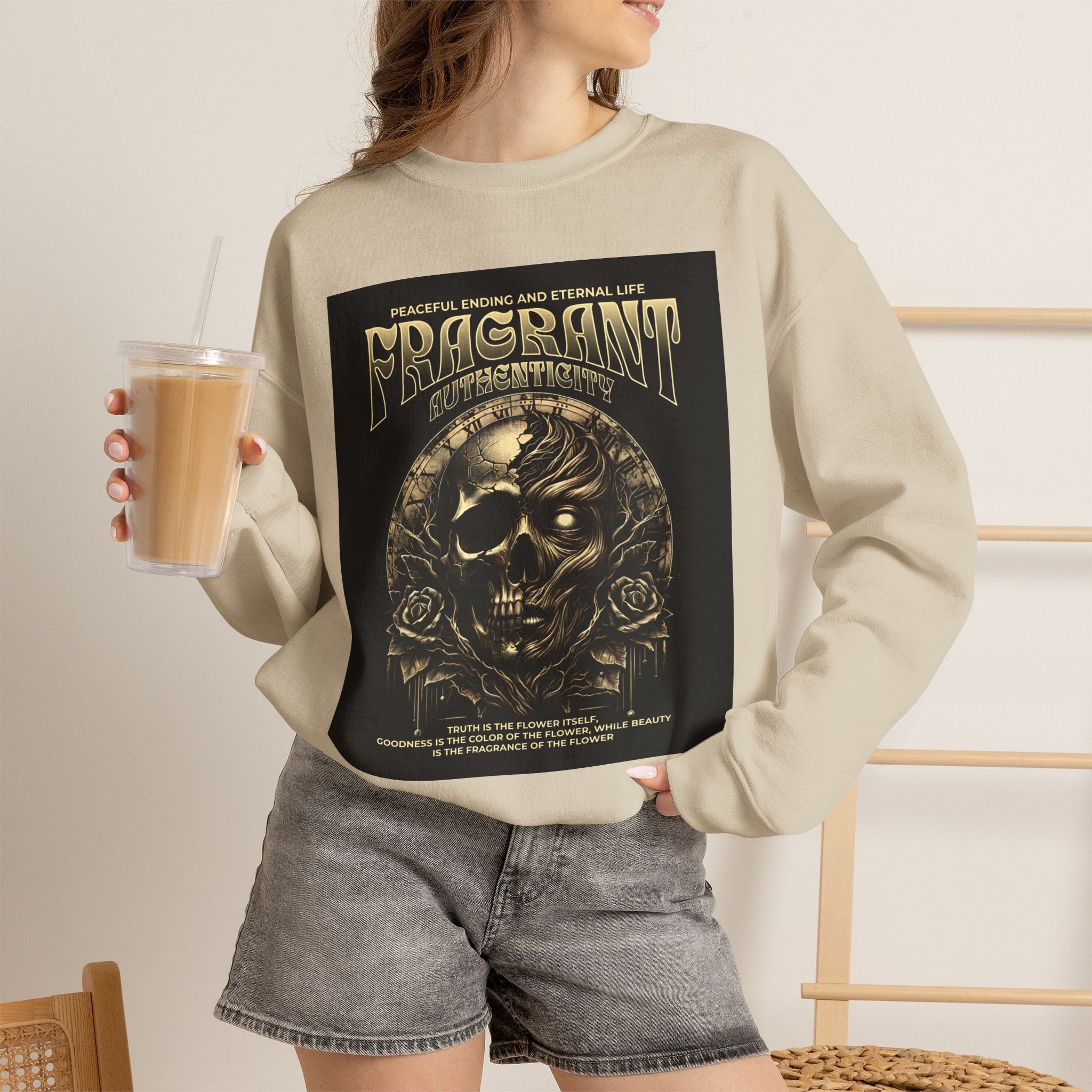 Skull & Roses Crewneck Sweatshirt — “Decrepit” Gothic Graphic