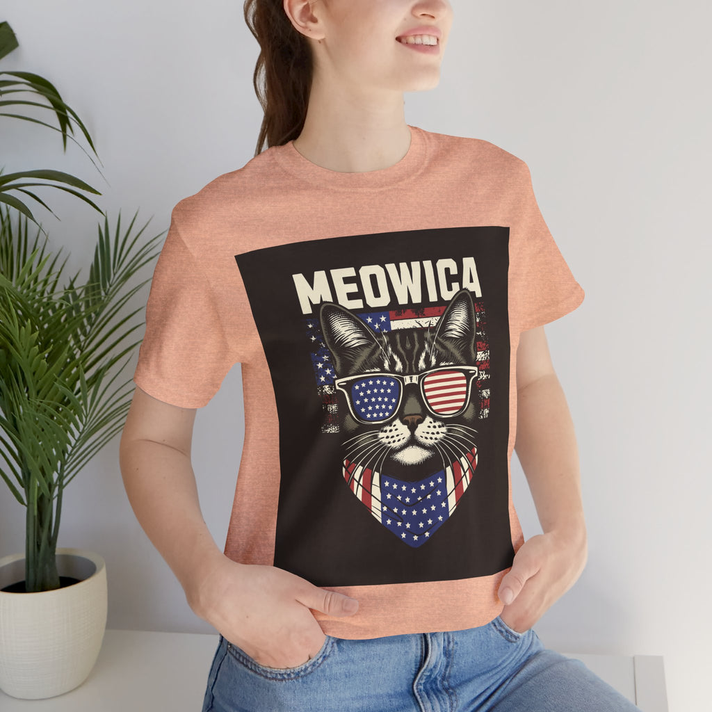 Meowica Cat Tee — Patriotic USA Flag Sunglasses Graphic T-Shirt