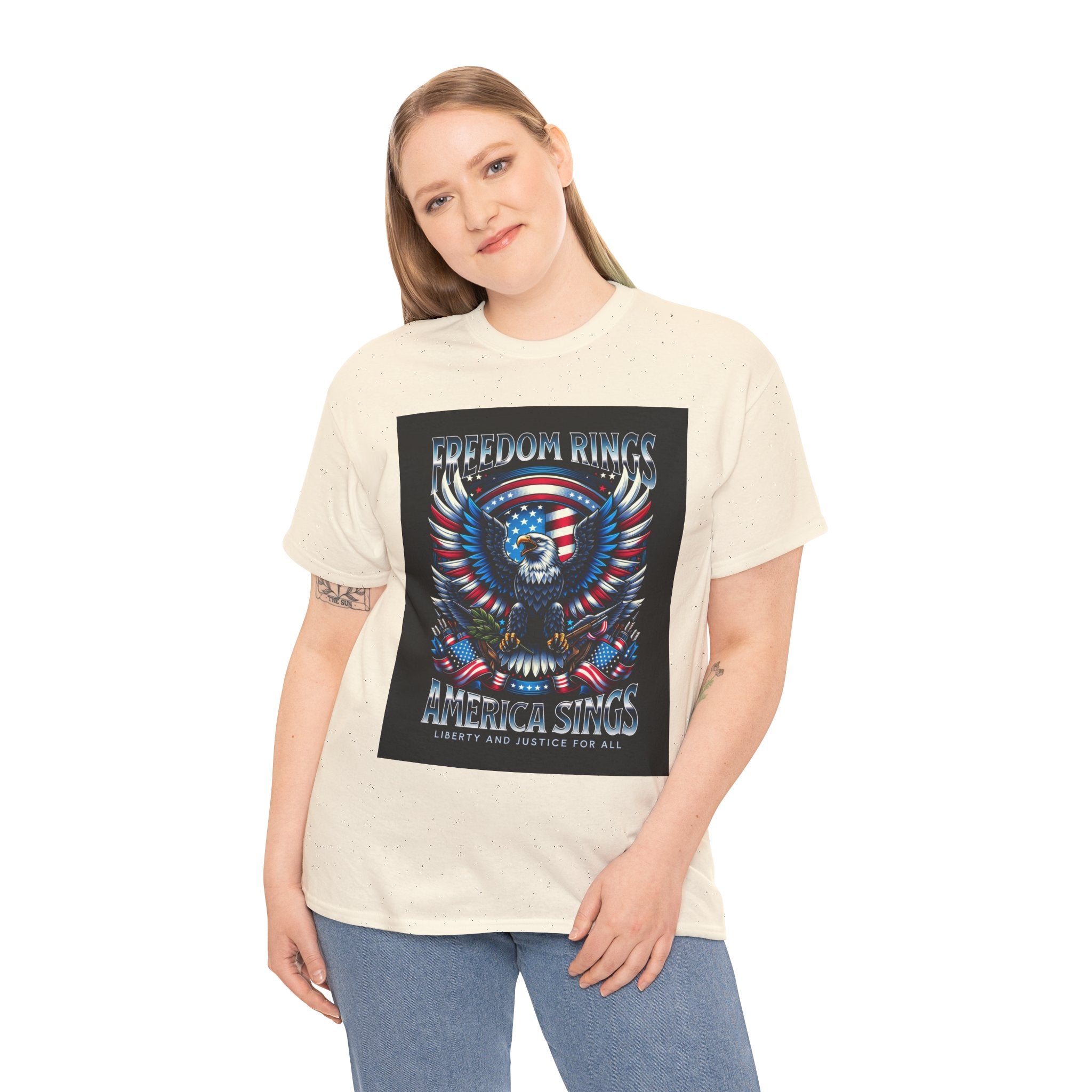 Eagle & American Flag Tee — "Freedom Rings, America Sings" Patriotic T-Shirt