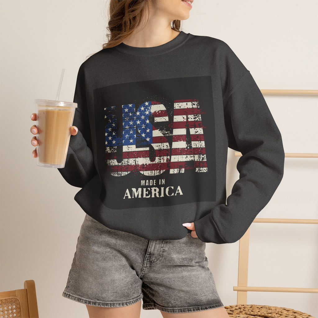 Made in America Flag Crewneck Sweatshirt — USA Vintage Patriotic Pullover
