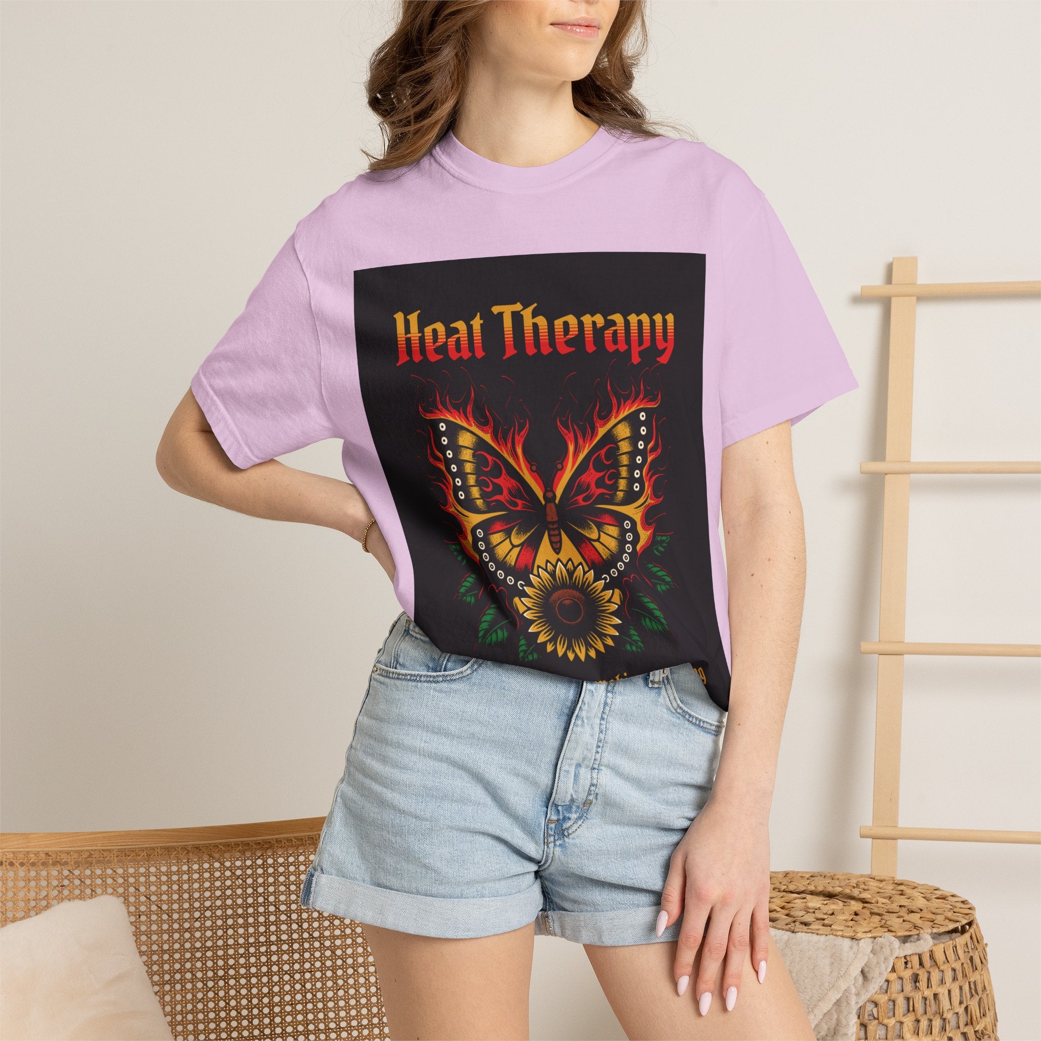 Heat Therapy Butterfly T-Shirt — Retro Floral Sunflower Design
