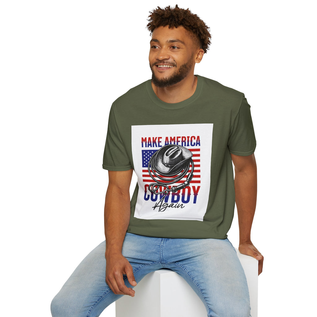 Make America Cowboy Again T-Shirt — Patriotic Western Flag Tee