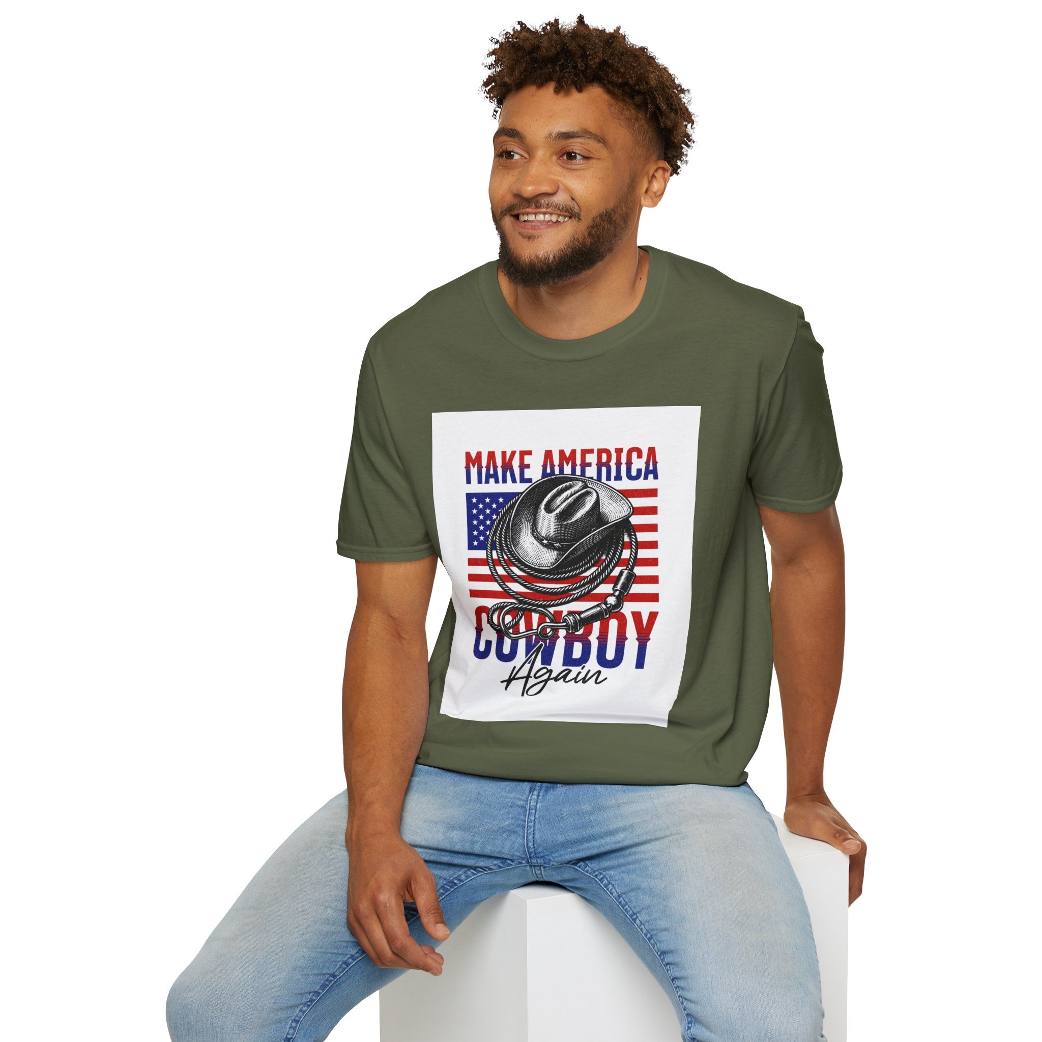 Make America Cowboy Again T-Shirt — Patriotic Western Flag Tee