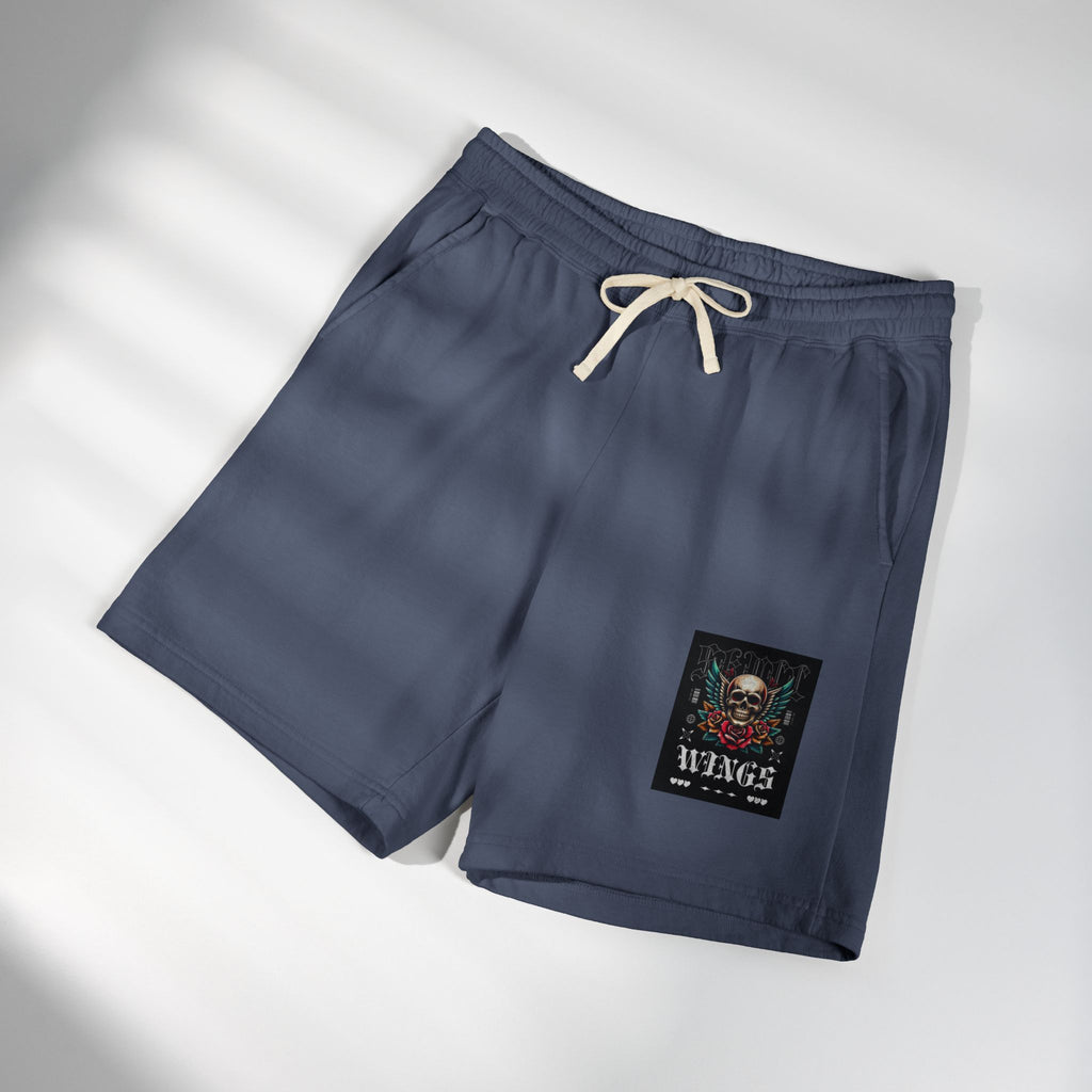 Skull & Wings Fleece Sweat Shorts — Lightweight Garment-Dyed Lounge Shorts