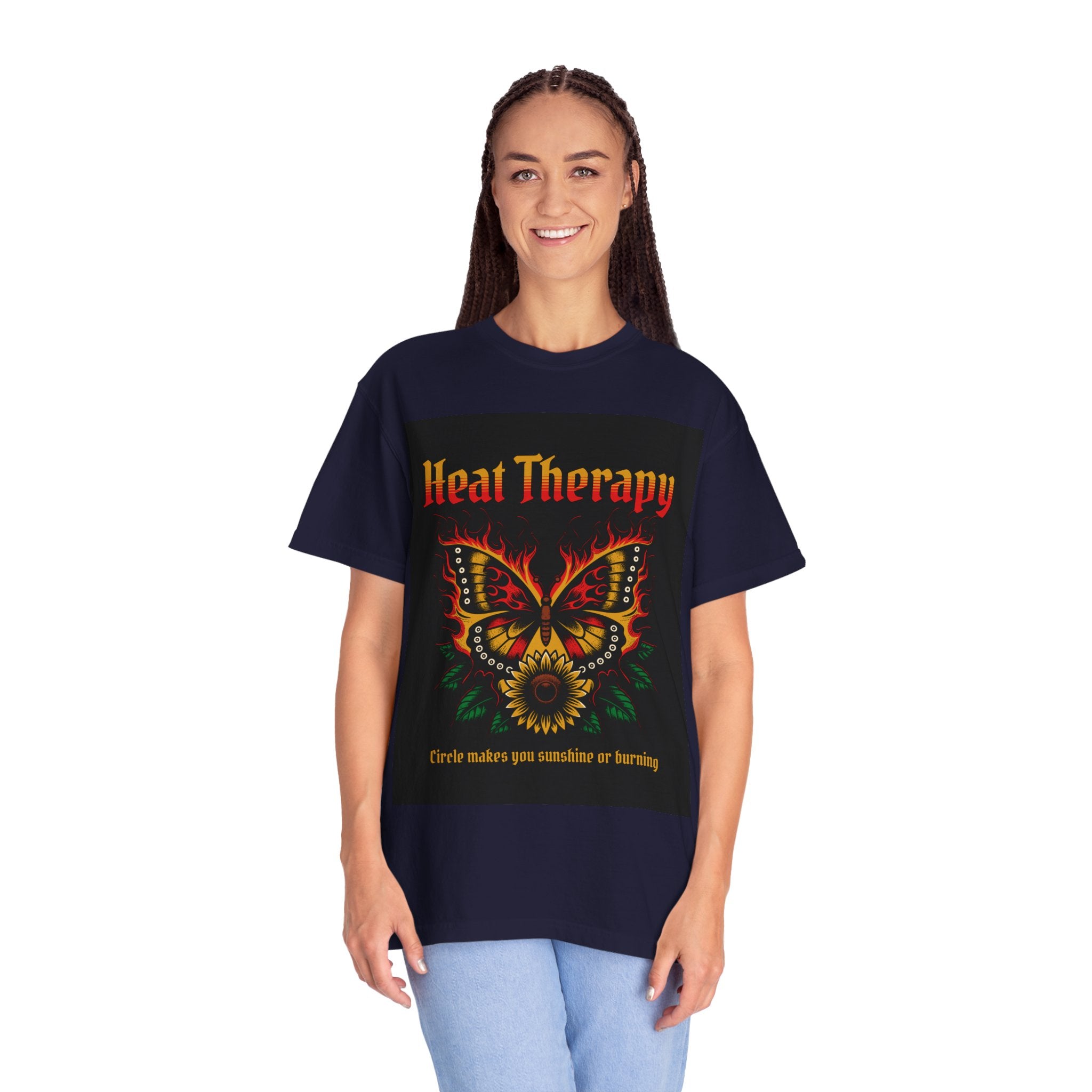 Heat Therapy Butterfly T-Shirt — Retro Floral Sunflower Design