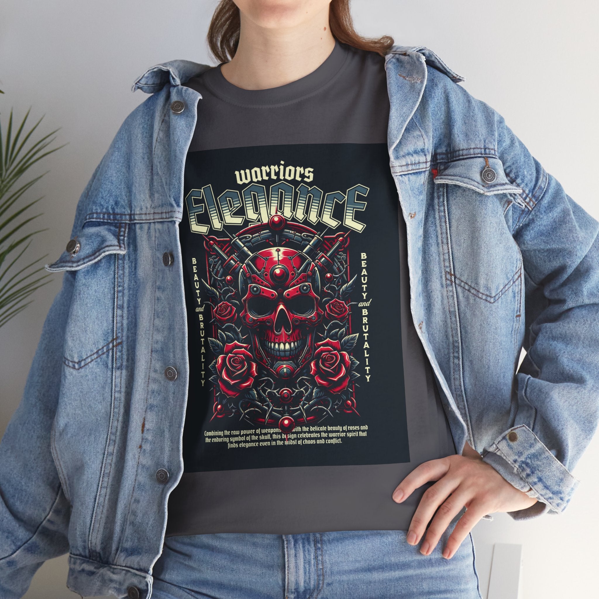 Warriors Electric Skull T‑Shirt — Red Skull & Roses Rock Graphic Tee